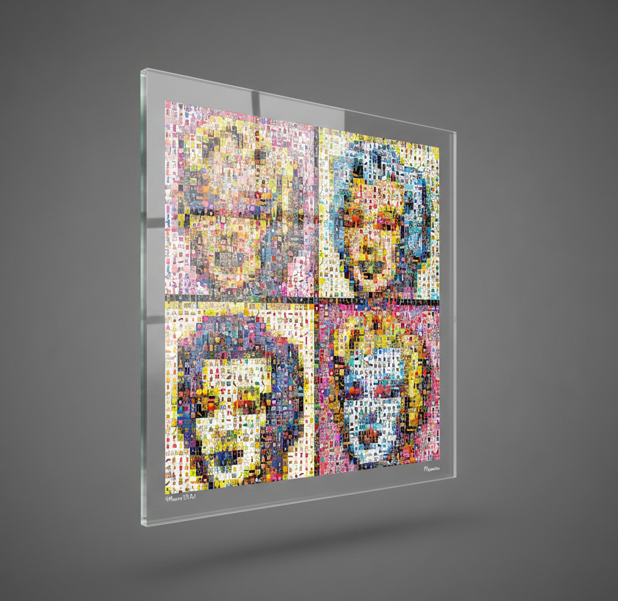 Tableau plexiglass art contemporain Miquaseo, mosaique "4Monroe VS Art", decoration murale design, edition limitee signee et numerotee