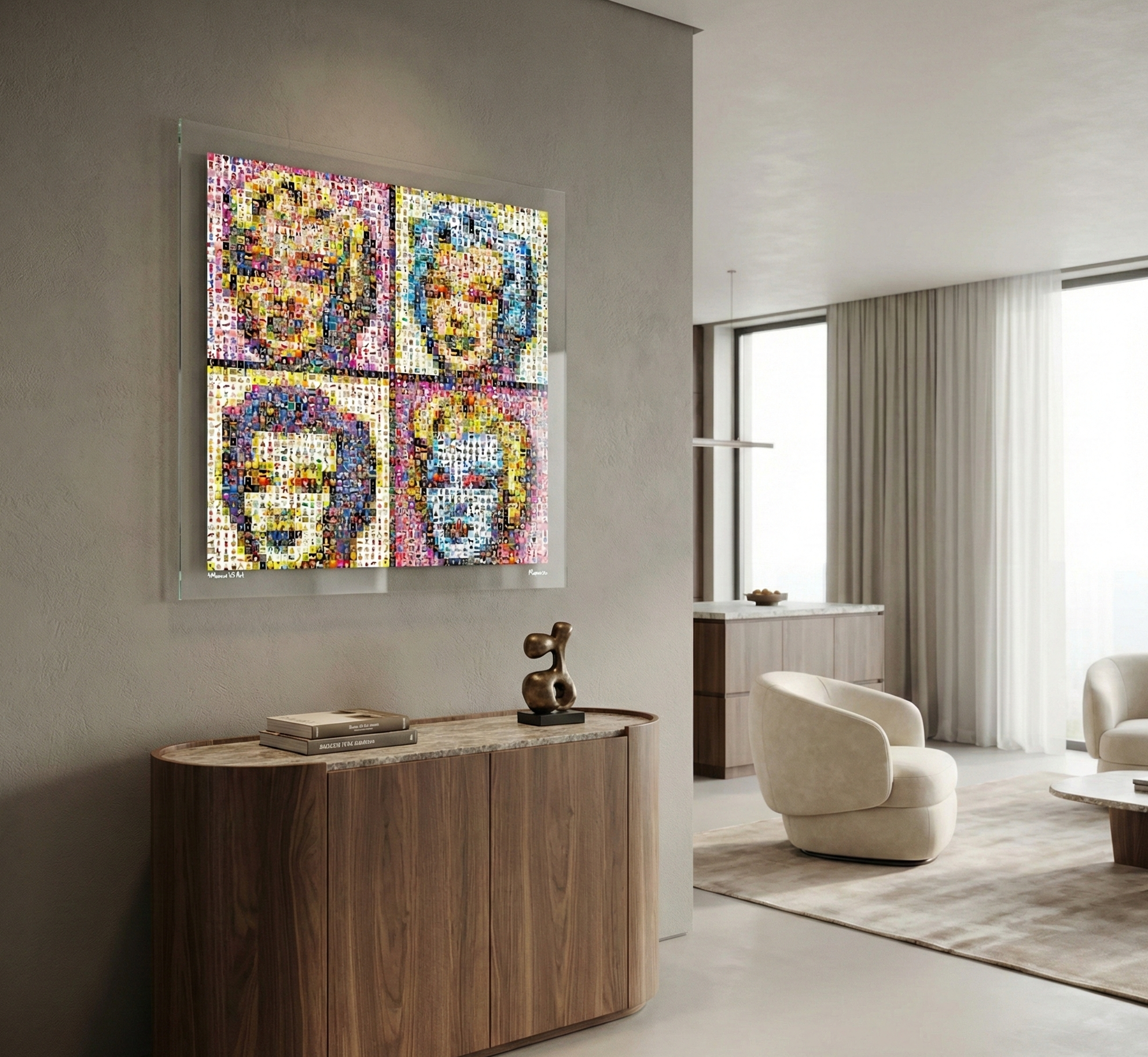 Tableau plexiglass art contemporain Miquaseo, mosaique "4Monroe VS Art", decoration murale design, edition limitee signee et numerotee