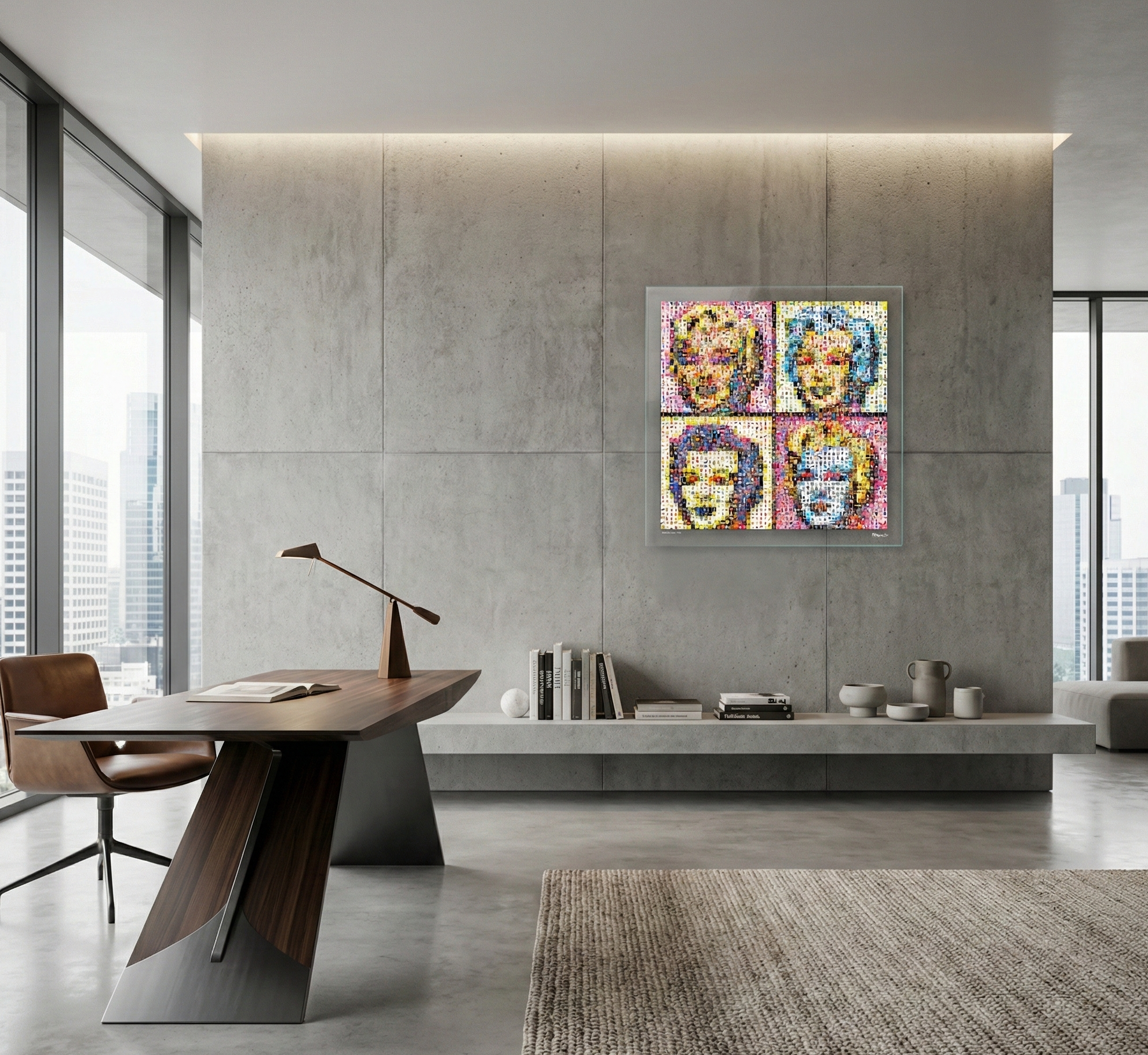 Tableau plexiglass art contemporain Miquaseo, mosaique "4Monroe VS Art", decoration murale design, edition limitee signee et numerotee