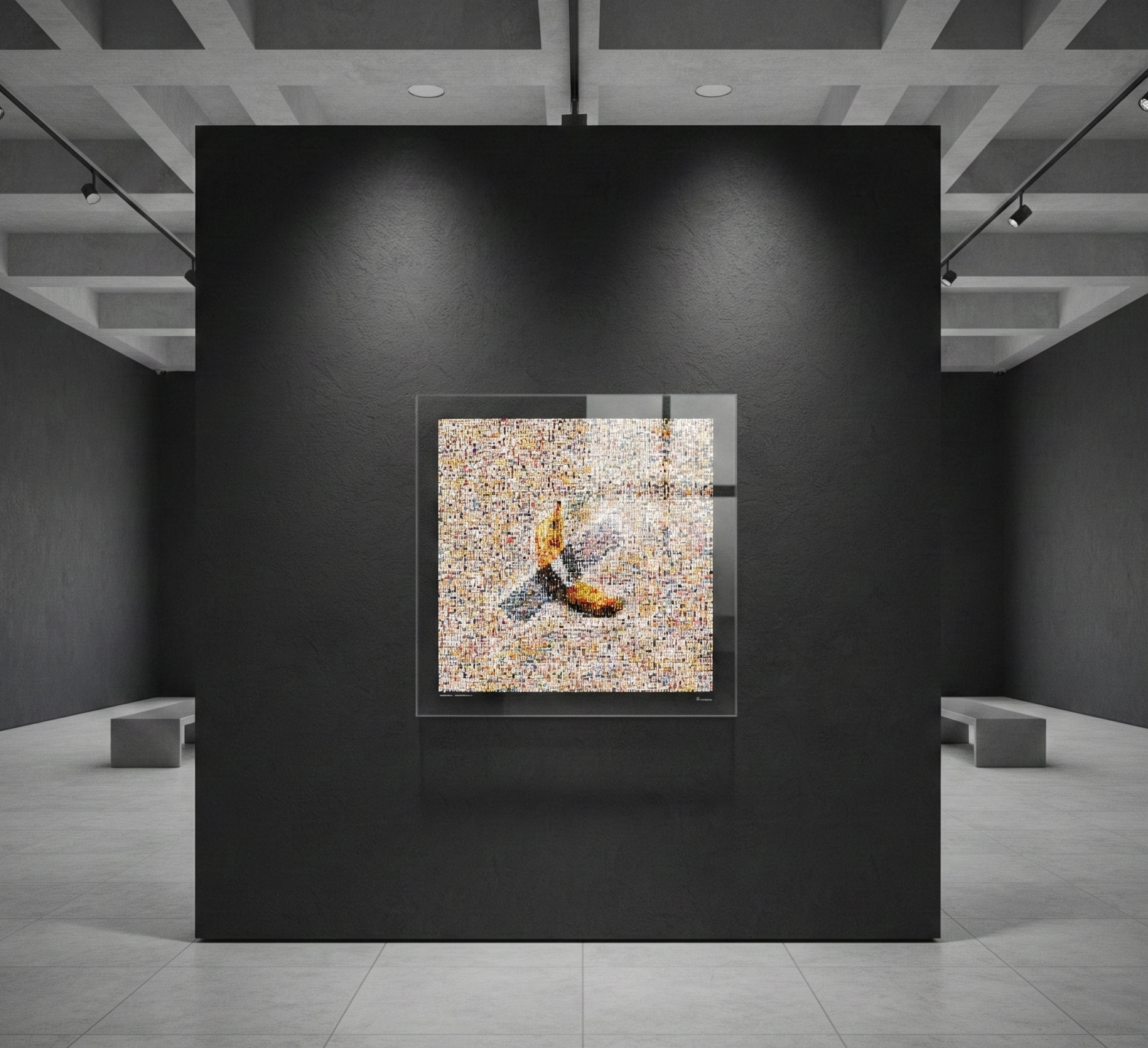 Tableau plexiglass art contemporain Miquaseo, mosaique "Comedian VS Wokeism", decoration murale design, edition limitee signee et numerotee