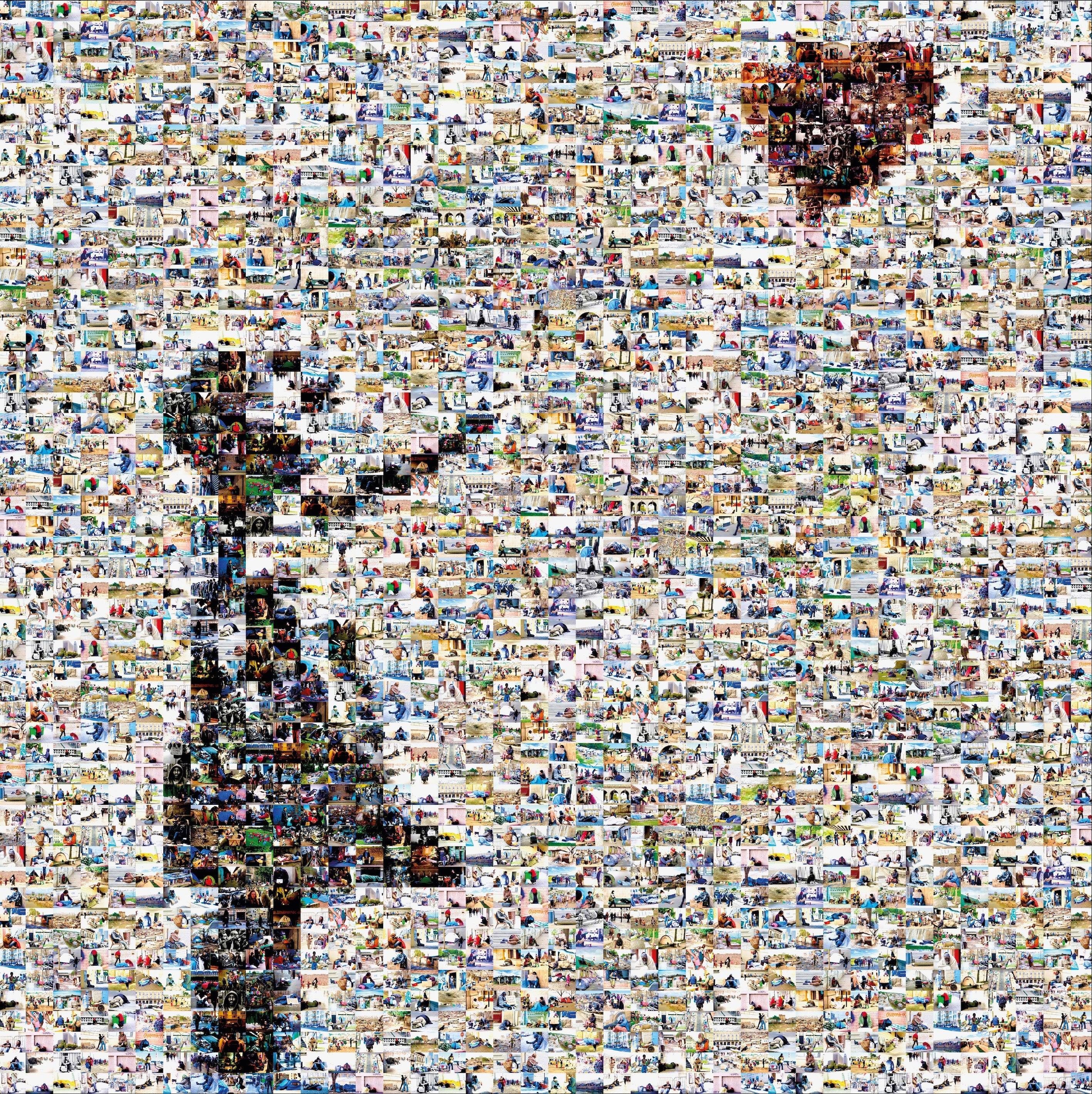 Tableau plexiglass art contemporain Miquaseo, mosaique "Girl with balloon vs Homeless", decoration murale design, edition limitee signee et numerotee