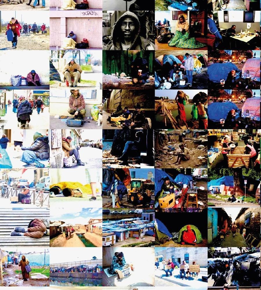 Tableau plexiglass art contemporain Miquaseo, mosaique "Girl with balloon vs Homeless", decoration murale design, edition limitee signee et numerotee