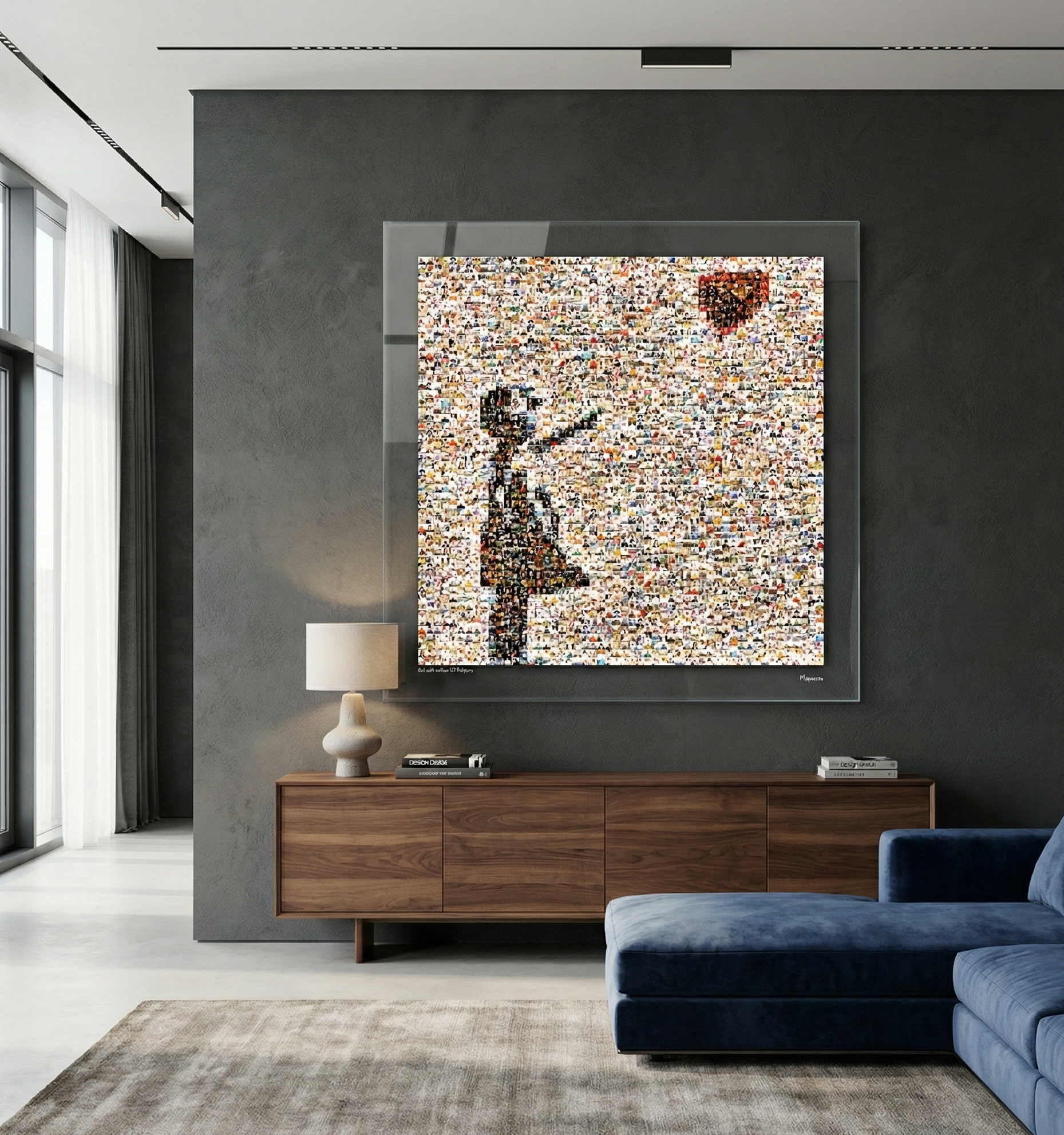 Tableau plexiglass art contemporain Miquaseo, mosaique "Girl with balloon vs Religions", decoration murale design, edition limitee signee et numerotee