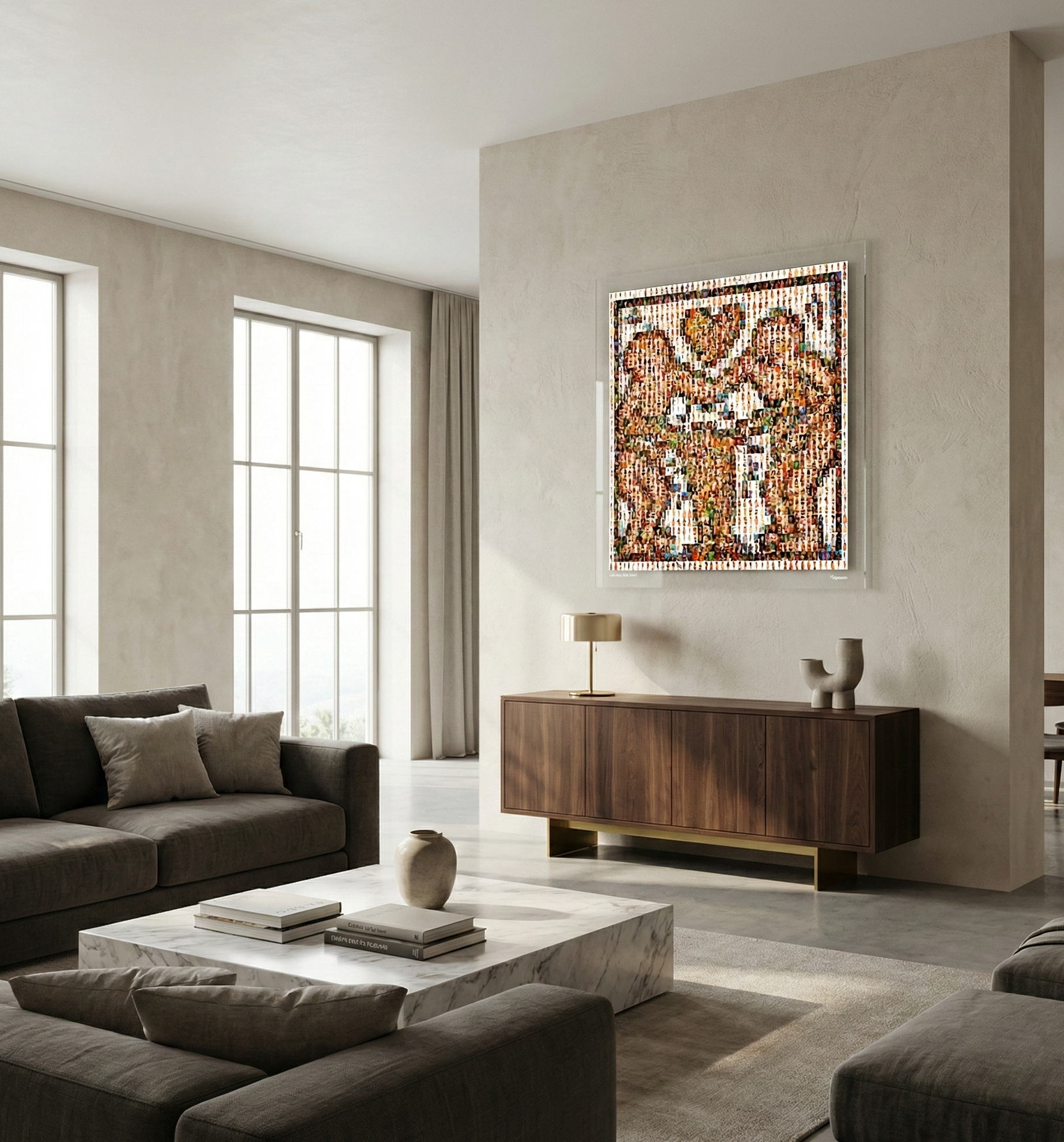 Tableau plexiglass art contemporain Miquaseo, mosaique "Keith Haring vs Bikini", decoration murale design, edition limitee signee et numerotee