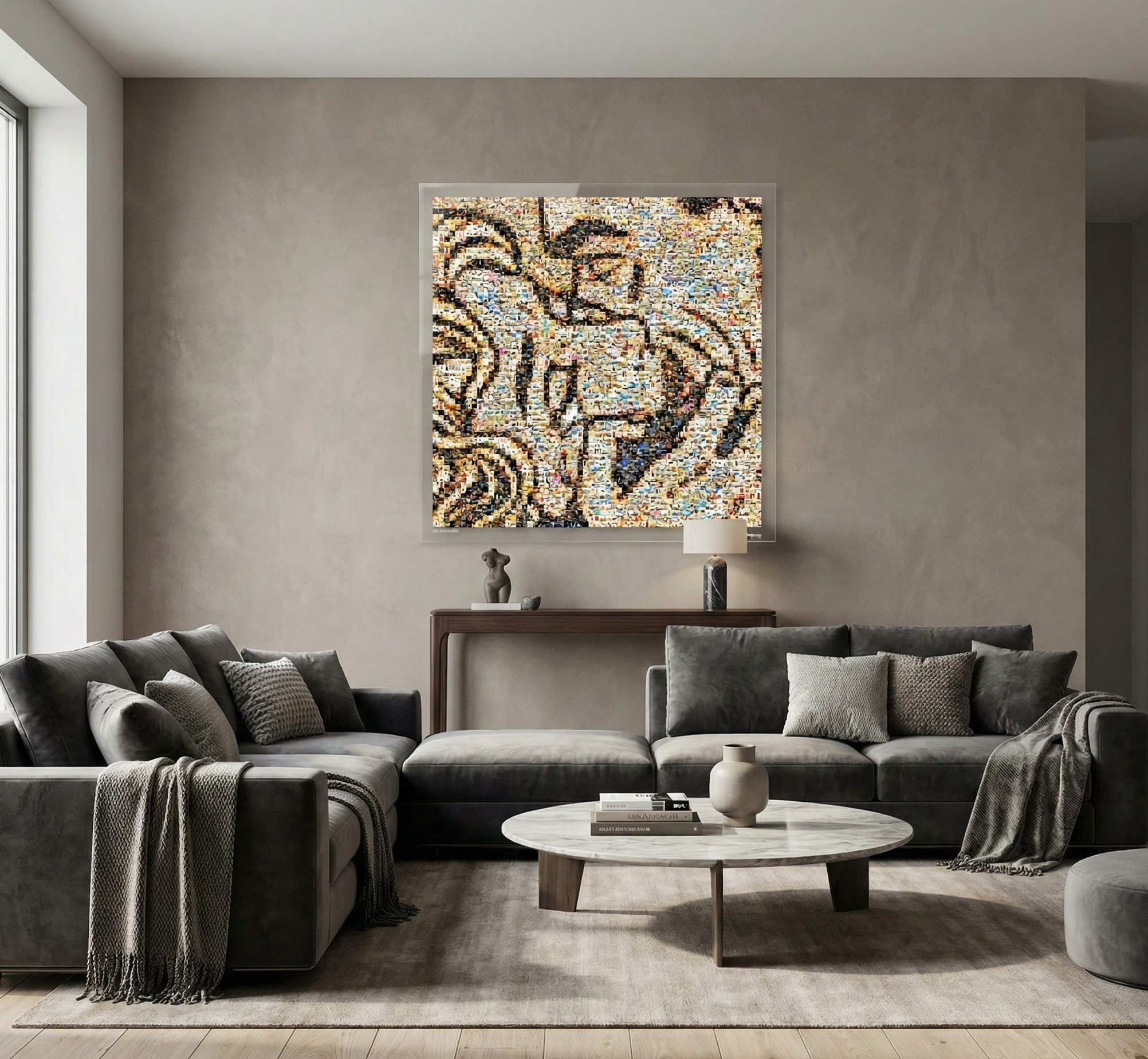 Tableau plexiglass art contemporain Miquaseo, mosaique "Kiss vs Luxury Life", decoration murale design, edition limitee signee et numerotee