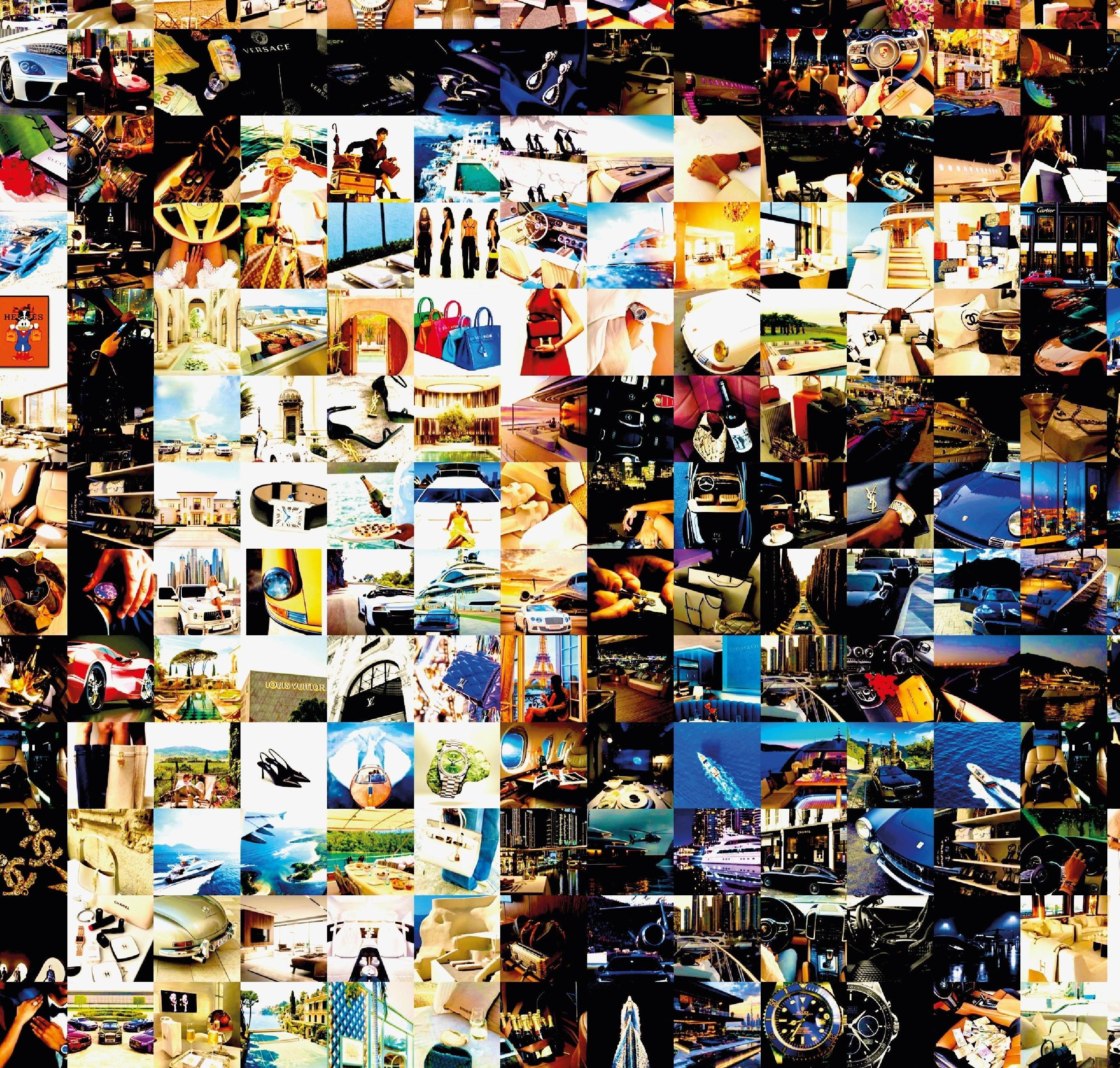 Tableau plexiglass art contemporain Miquaseo, mosaique "Kiss vs Luxury Life", decoration murale design, edition limitee signee et numerotee