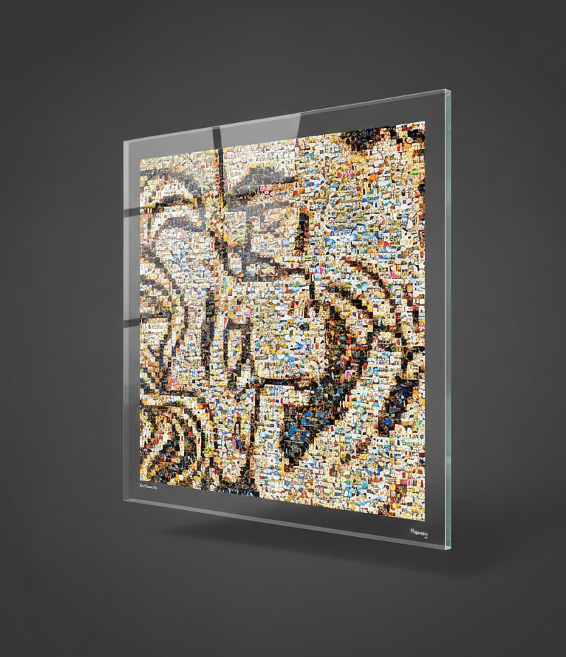 Tableau plexiglass art contemporain Miquaseo, mosaique "Kiss vs Luxury Life", decoration murale design, edition limitee signee et numerotee