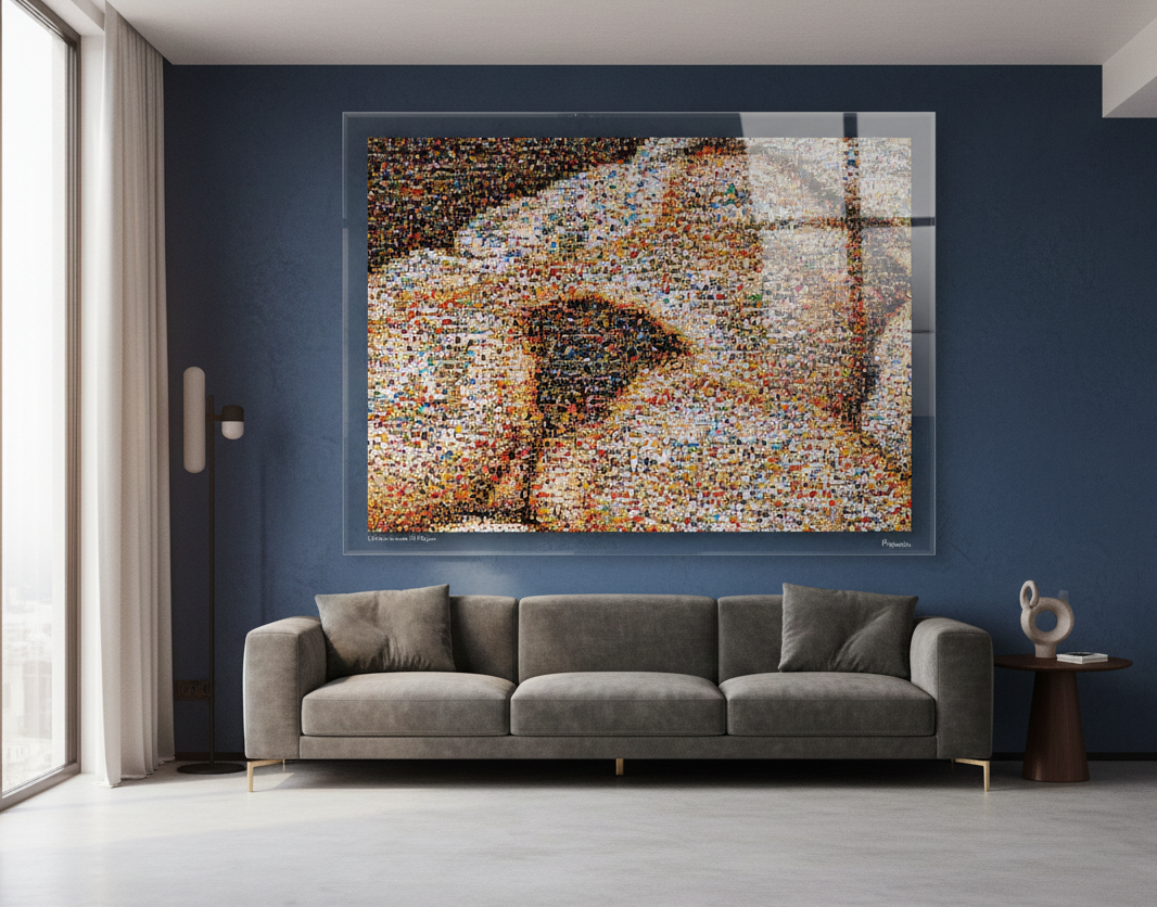 Tableau plexiglass art contemporain Miquaseo, mosaique "L'Origine du monde VS Religions", decoration murale design, edition limitee signee et numerotee