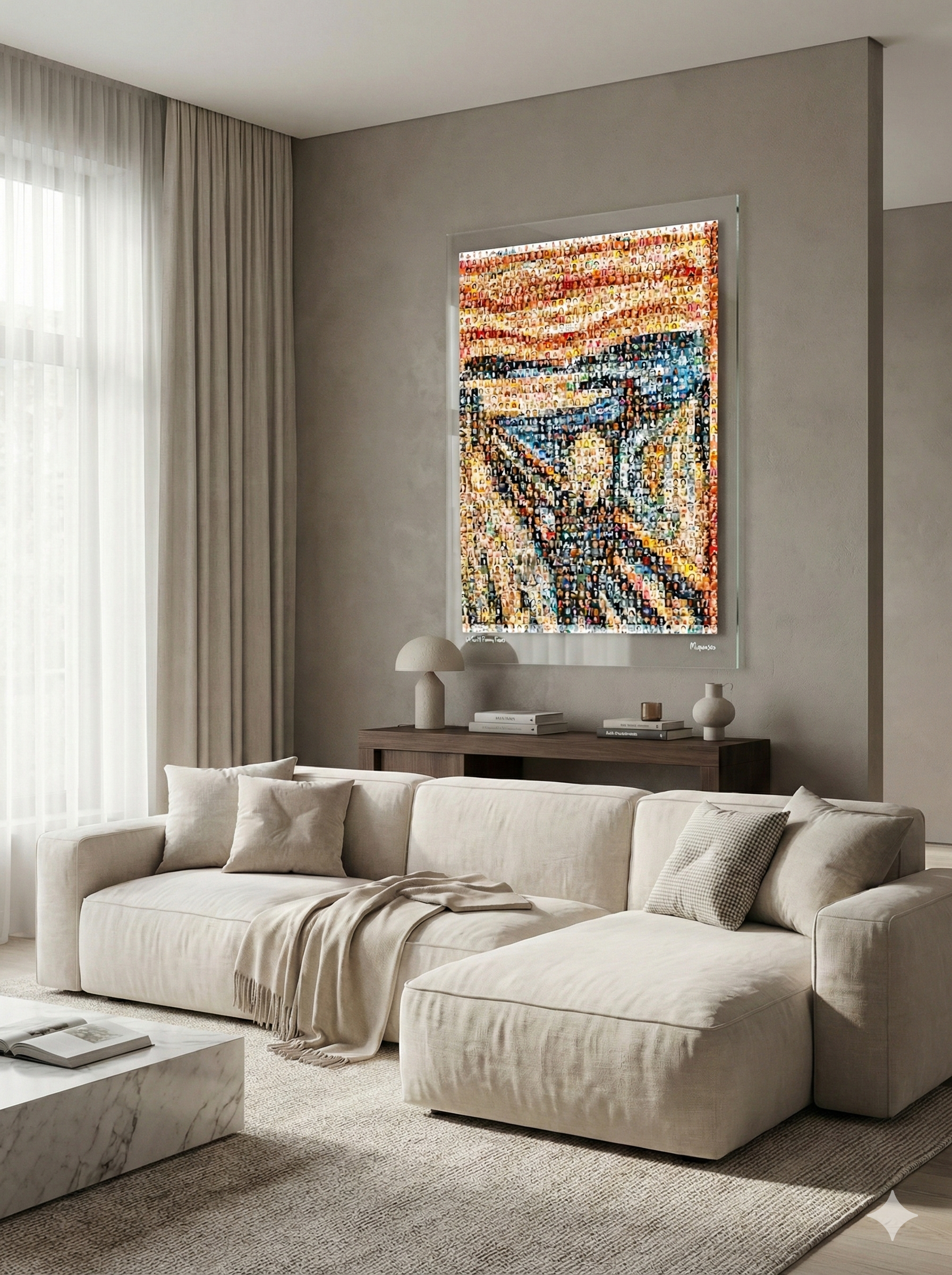 Tableau plexiglass art contemporain Miquaseo, mosaique "Le Cri VS Funny Faces", decoration murale design, edition limitee signee et numerotee