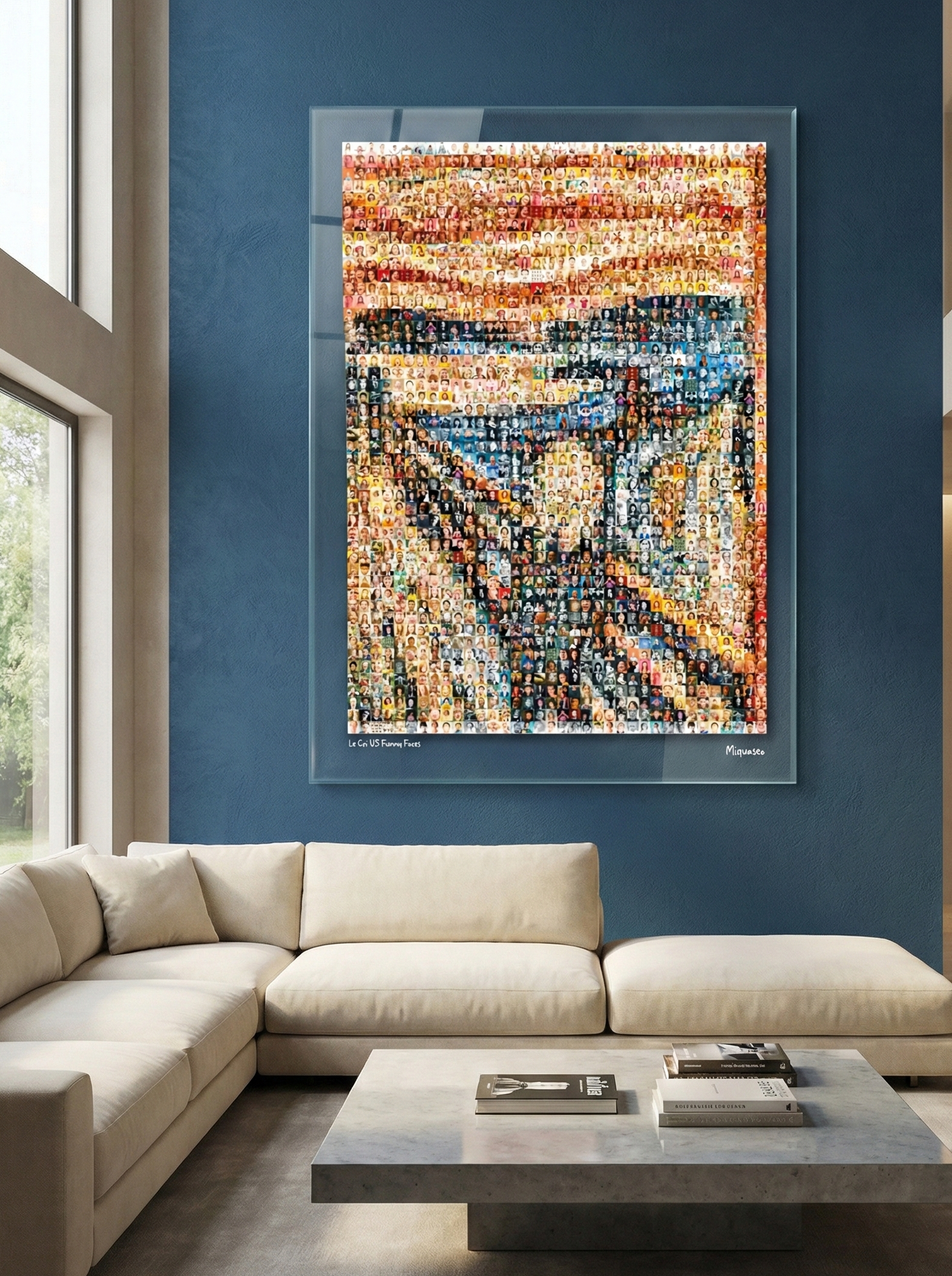 Tableau plexiglass art contemporain Miquaseo, mosaique "Le Cri VS Funny Faces", decoration murale design, edition limitee signee et numerotee