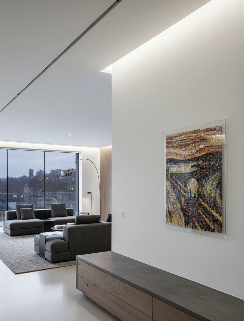 Tableau plexiglass art contemporain Miquaseo, mosaique "Le Cri vs Pop Culture", decoration murale design, edition limitee signee et numerotee