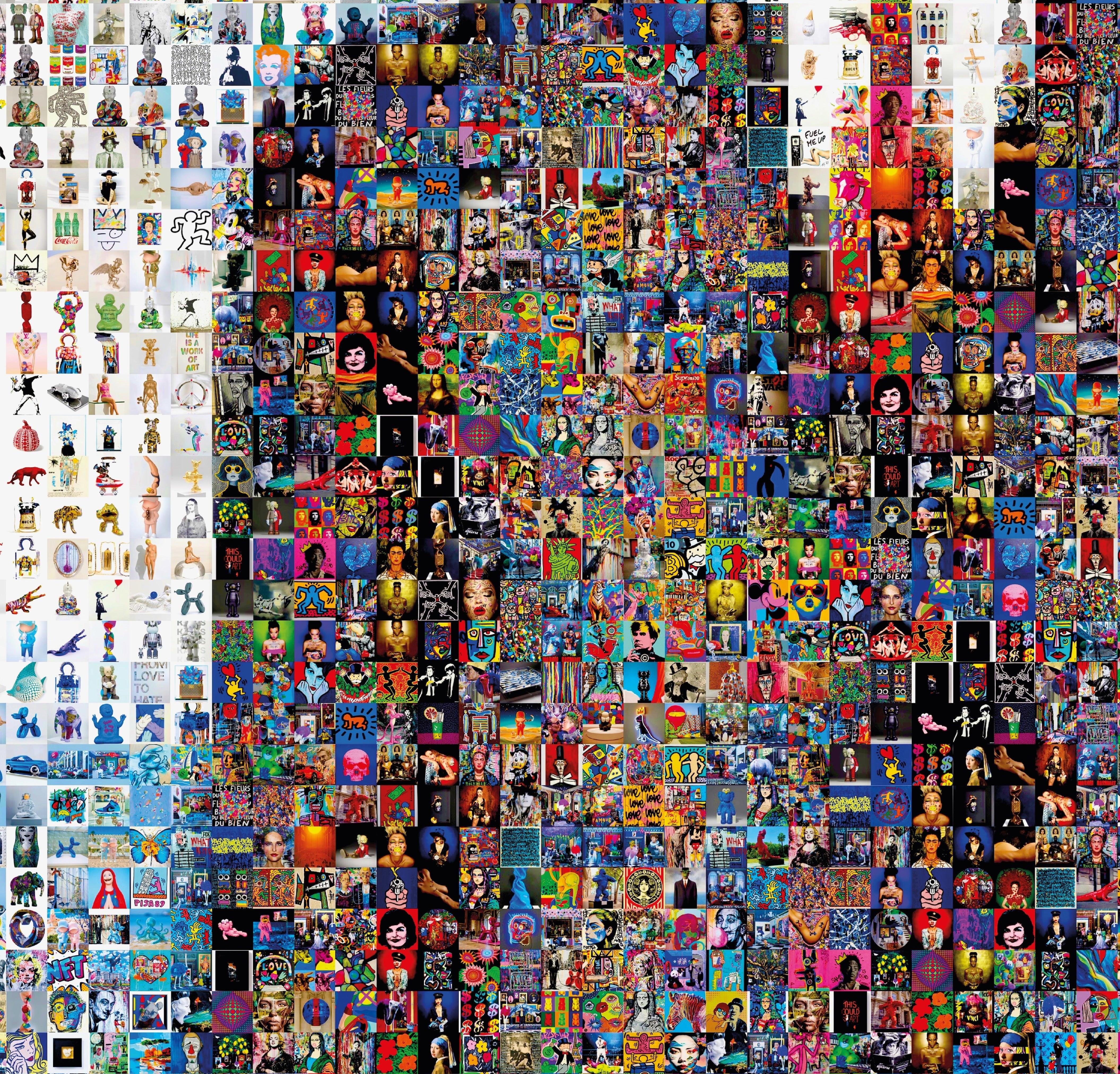 Tableau plexiglass art contemporain Miquaseo, mosaique "Le fils de l'homme vs Art", decoration murale design, edition limitee signee et numerotee