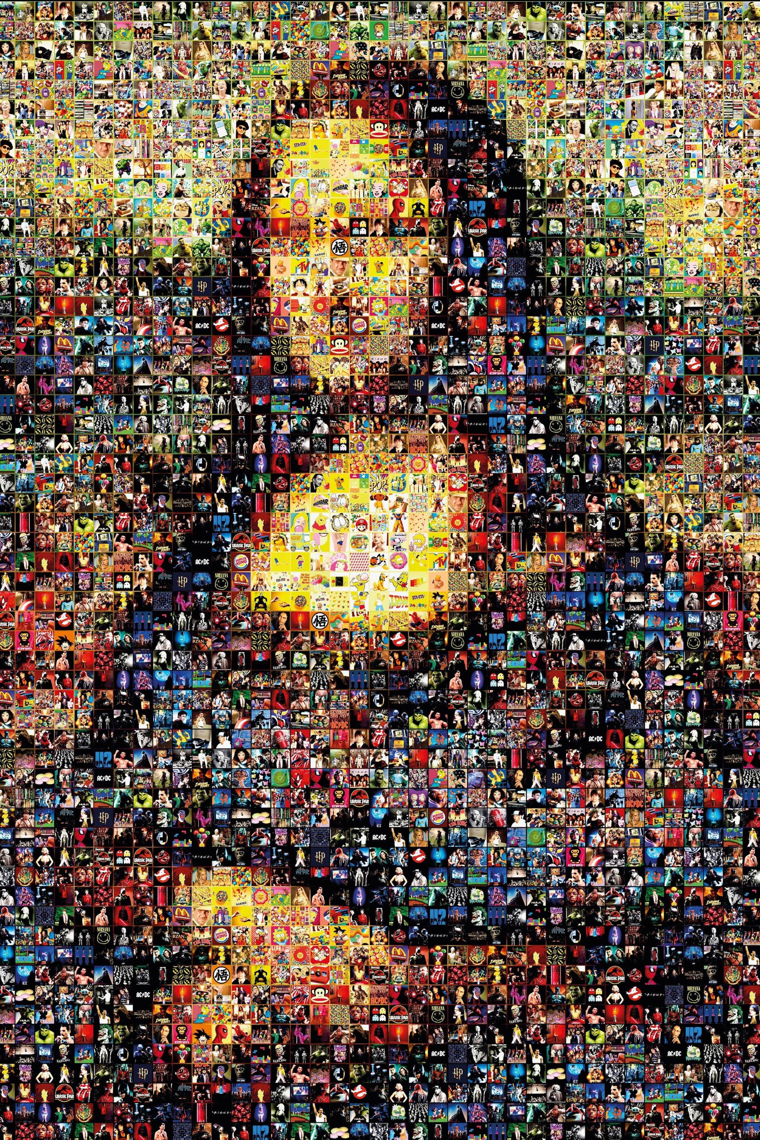 Tableau plexiglass art contemporain Miquaseo, mosaique "Mona Lisa VS Pop Culture", decoration murale design, edition limitee signee et numerotee