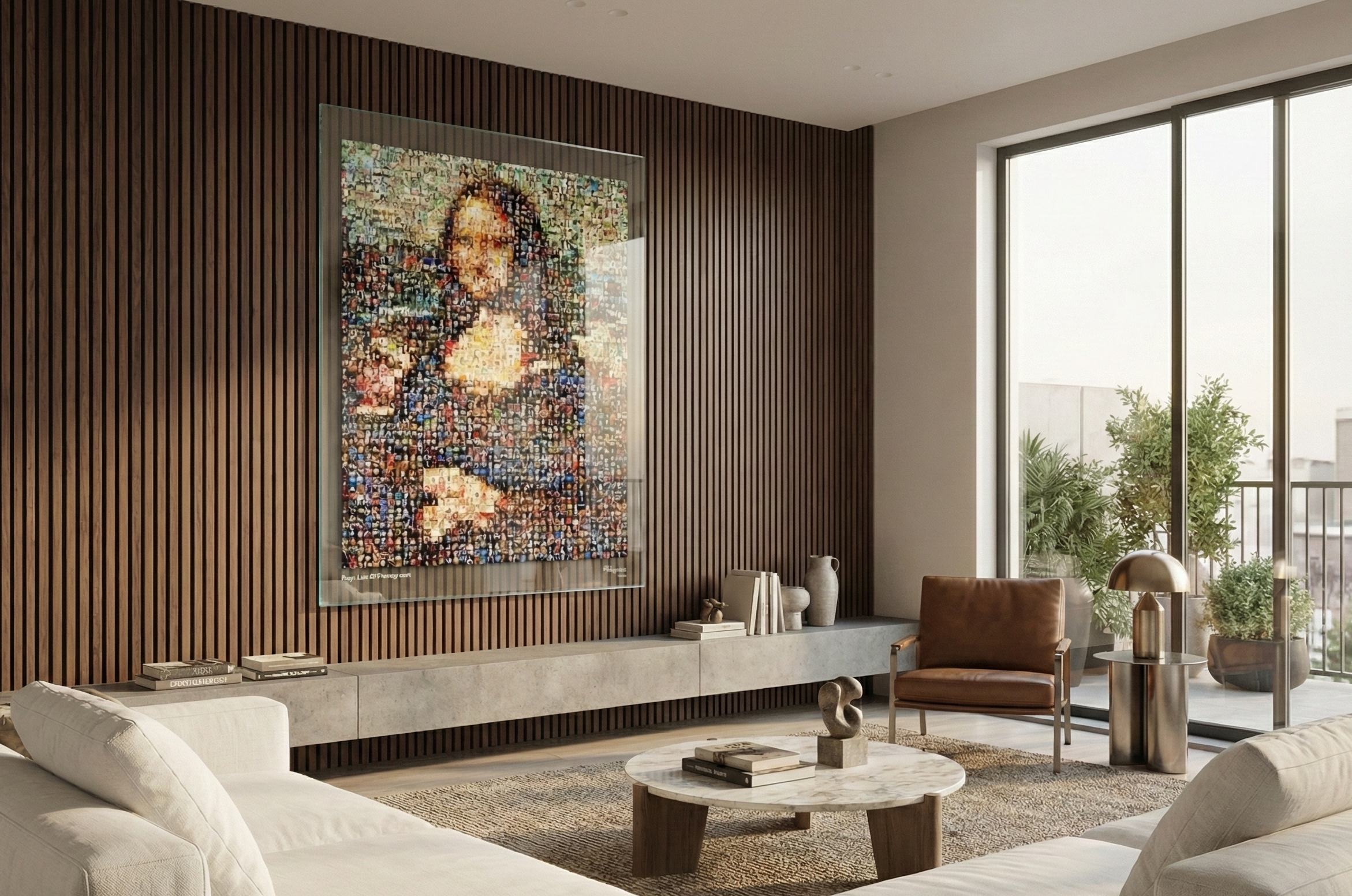 Tableau plexiglass art contemporain Miquaseo, mosaique "Mona Lisa vs Funny Faces", decoration murale design, edition limitee signee et numerotee
