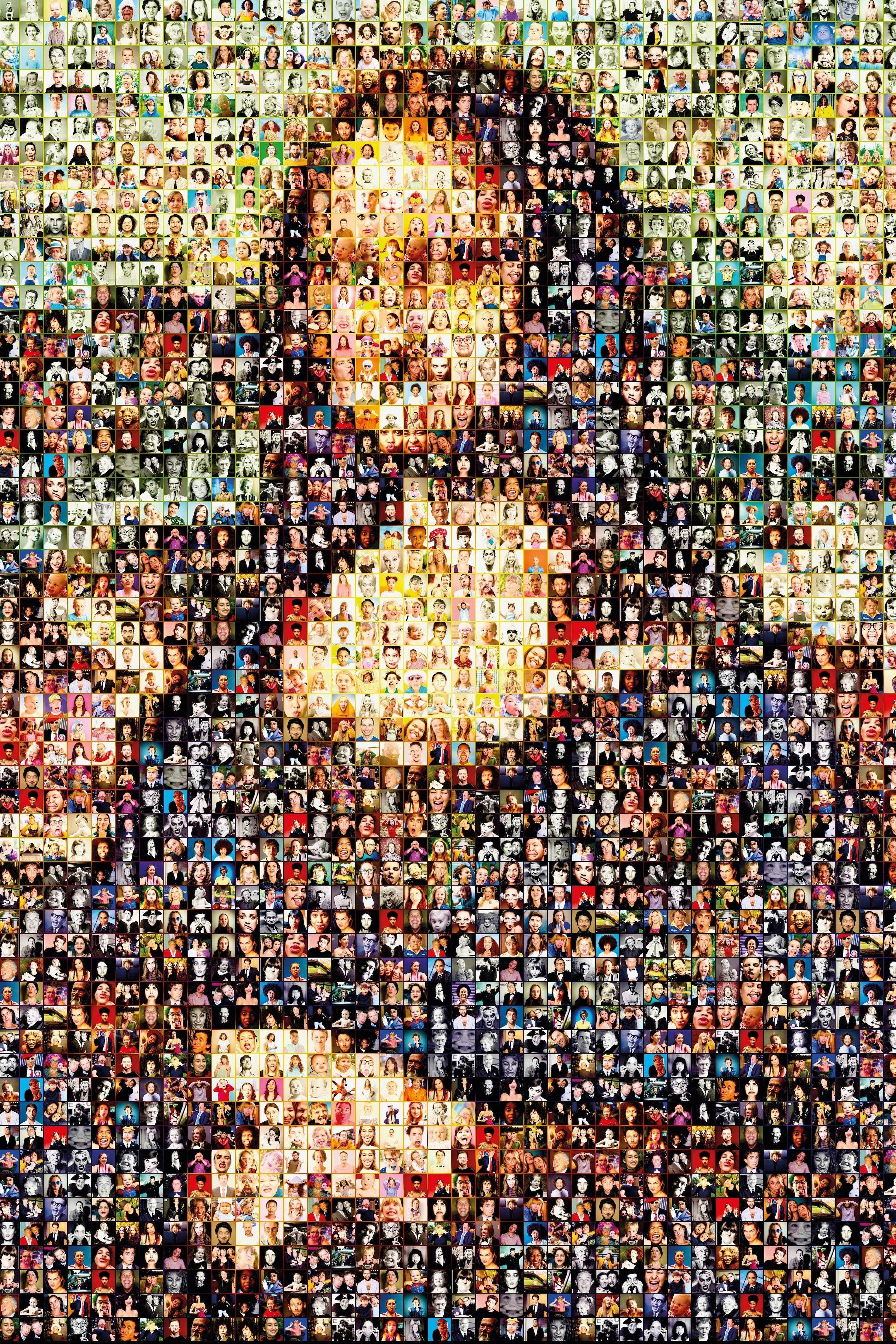 Tableau plexiglass art contemporain Miquaseo, mosaique "Mona Lisa vs Funny Faces", decoration murale design, edition limitee signee et numerotee