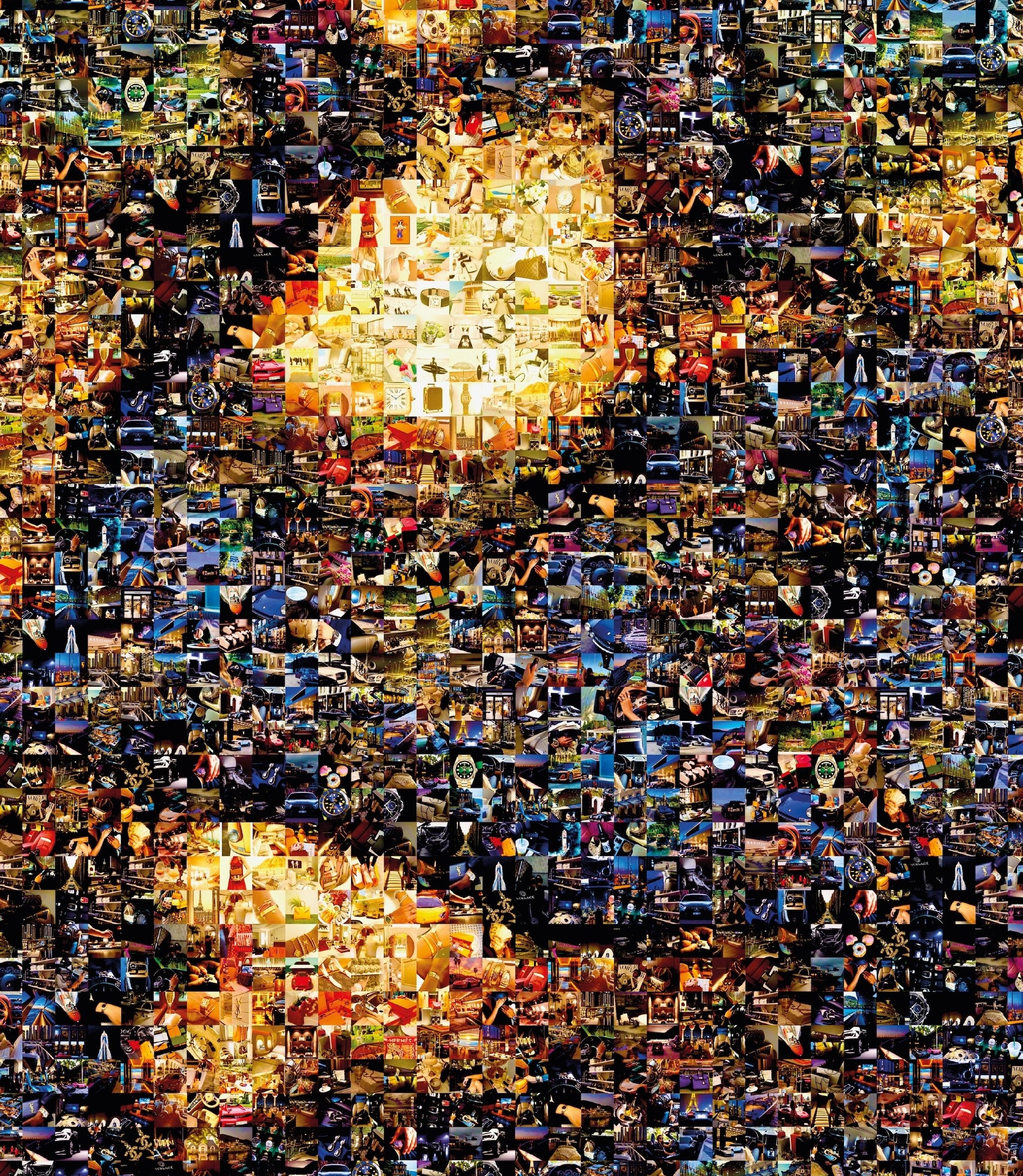 Tableau plexiglass art contemporain Miquaseo, mosaique "Mona Lisa vs Luxury", decoration murale design, edition limitee signee et numerotee