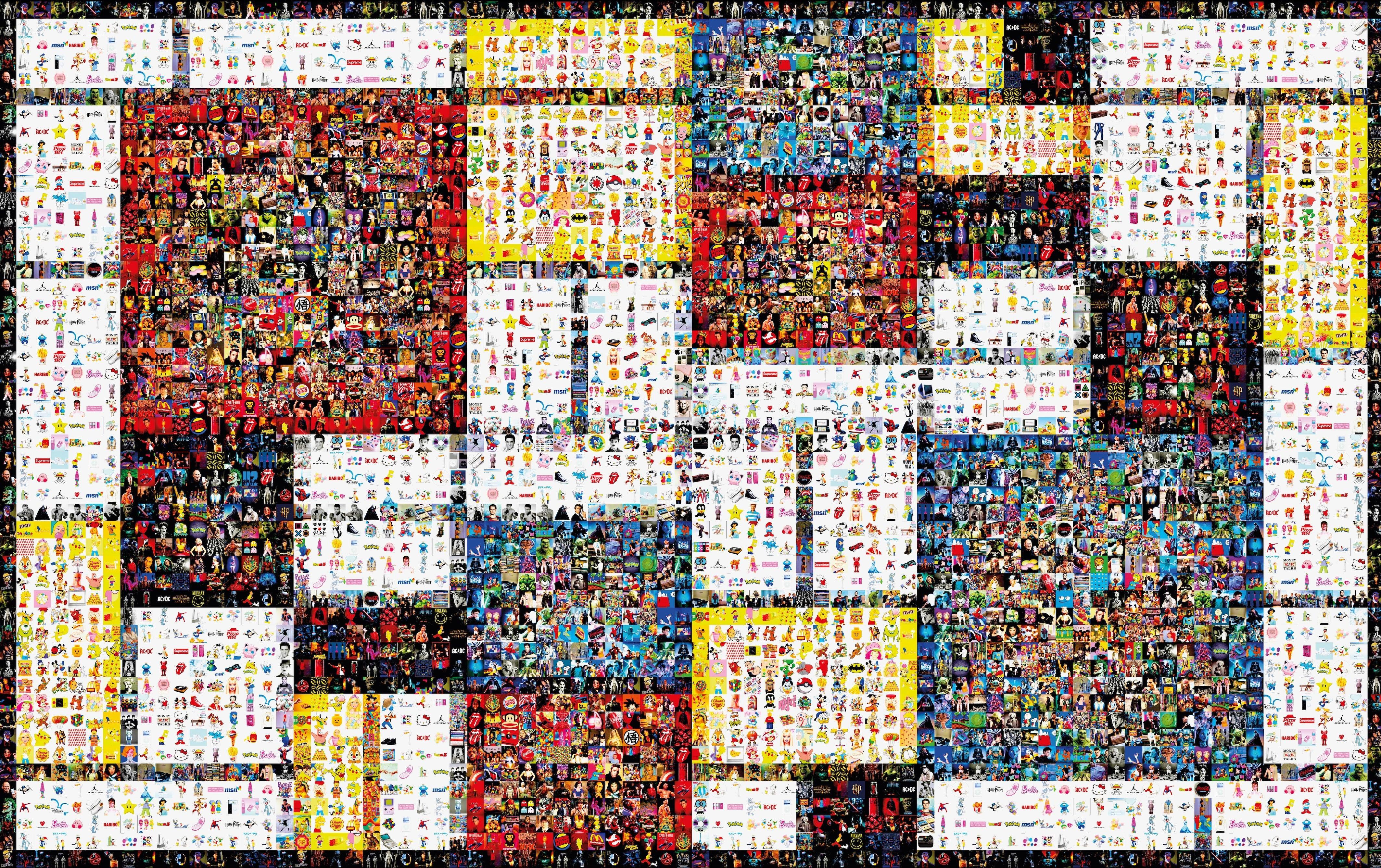 Tableau plexiglass art contemporain Miquaseo, mosaique "Mondrian VS Pop culture", decoration murale design, edition limitee signee et numerotee