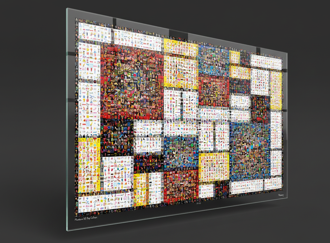Tableau plexiglass art contemporain Miquaseo, mosaique "Mondrian VS Pop culture", decoration murale design, edition limitee signee et numerotee