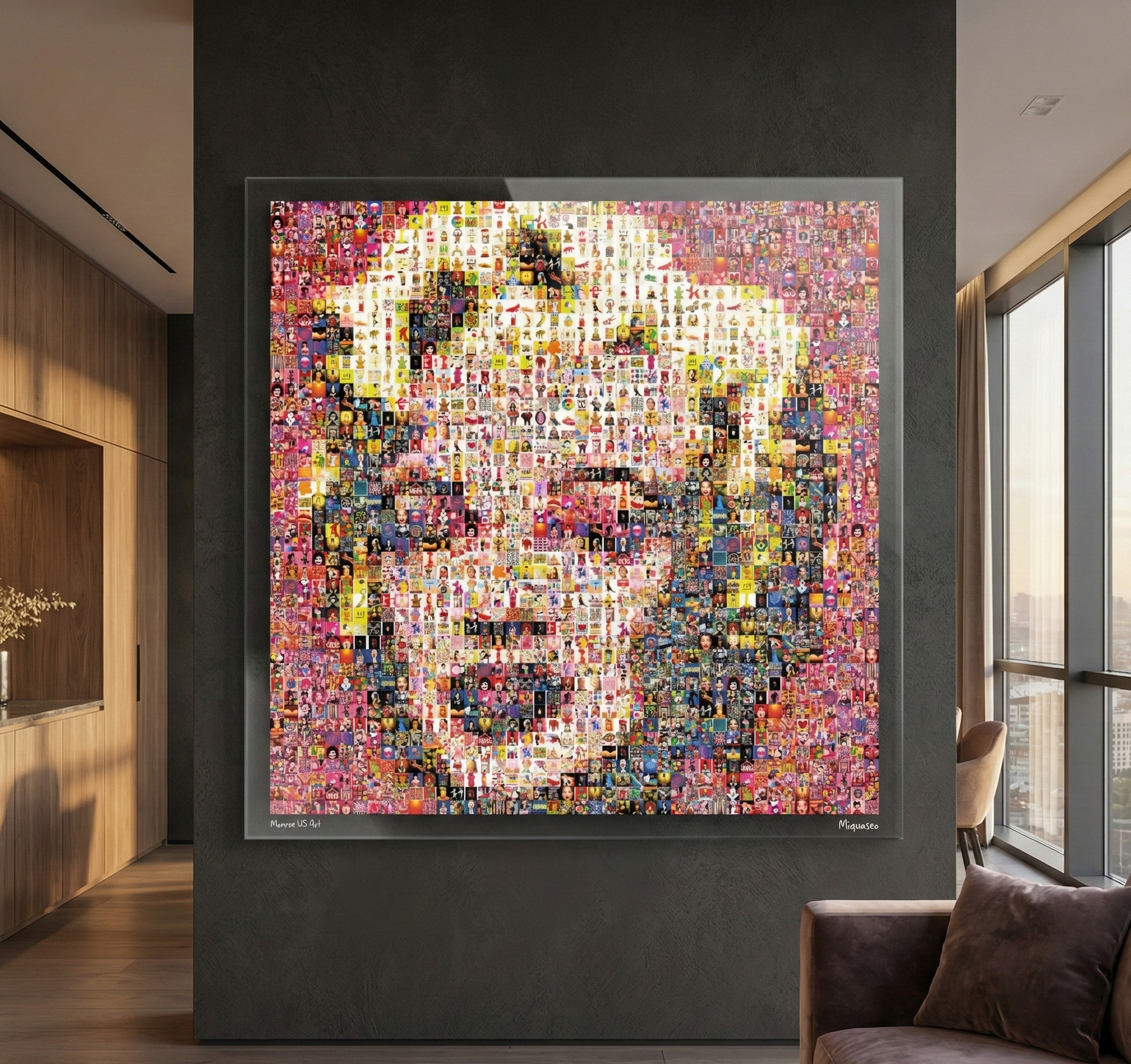 Tableau plexiglass art contemporain Miquaseo, mosaique "Monroe vs Contemporary Art", decoration murale design, edition limitee signee et numerotee