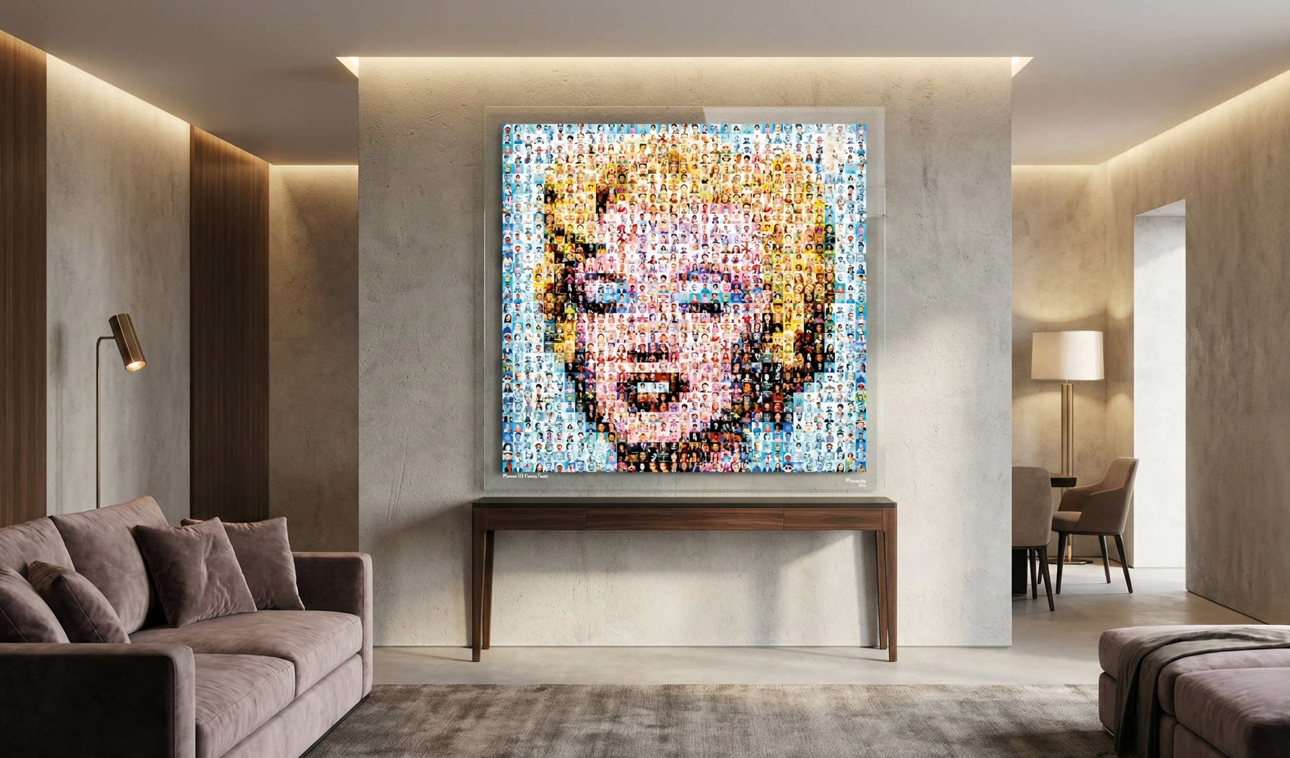 Tableau plexiglass art contemporain Miquaseo, mosaique "Monroe vs Funny Faces", decoration murale design, edition limitee signee et numerotee