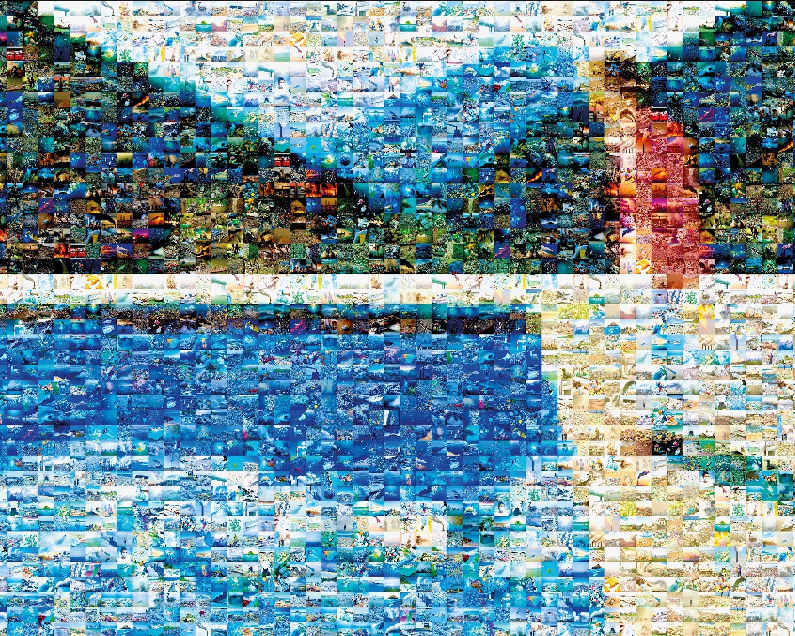 Tableau plexiglass art contemporain Miquaseo, mosaique "Portrait of an Artist vs Pollution", decoration murale design, edition limitee signee et numerotee