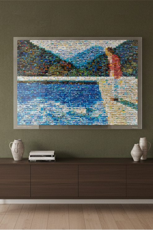 Tableau plexiglass art contemporain Miquaseo, mosaique "Portrait of an Artist vs Pollution", decoration murale design, edition limitee signee et numerotee