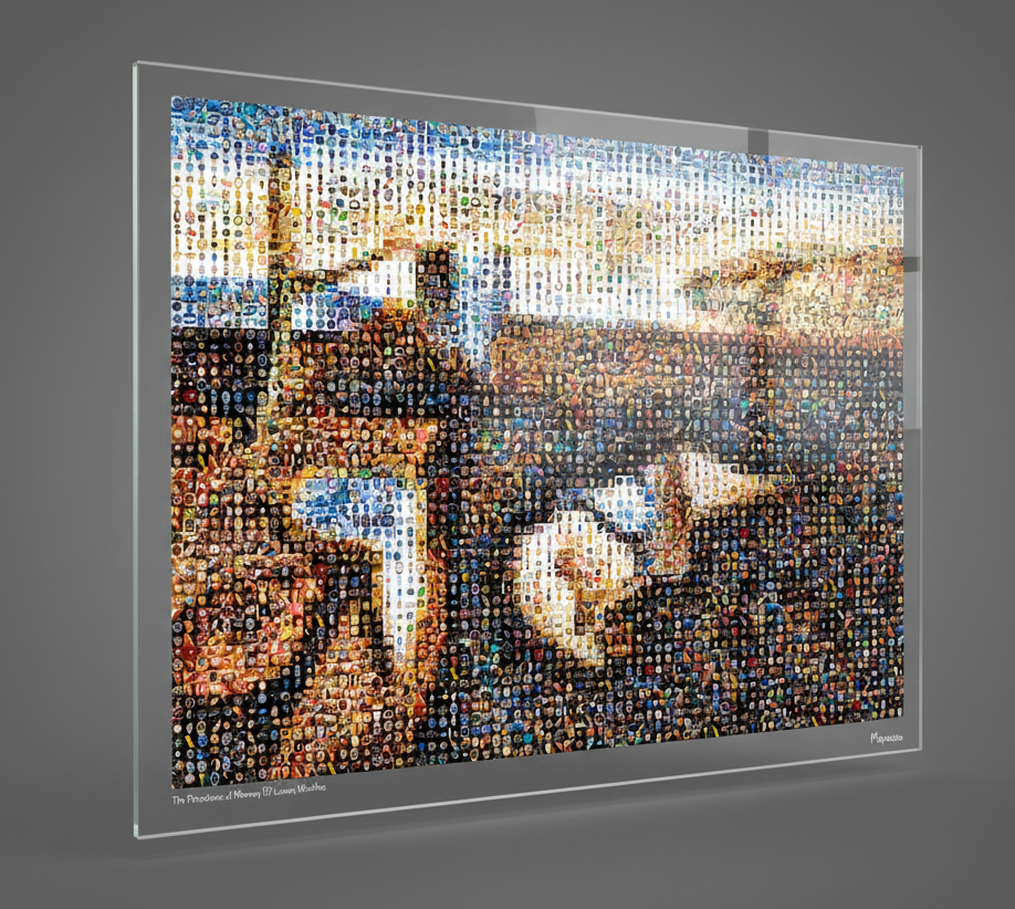 Tableau plexiglass art contemporain Miquaseo, mosaique "The Persistence of Memory VS Luxury watches", decoration murale design, edition limitee signee et numerotee