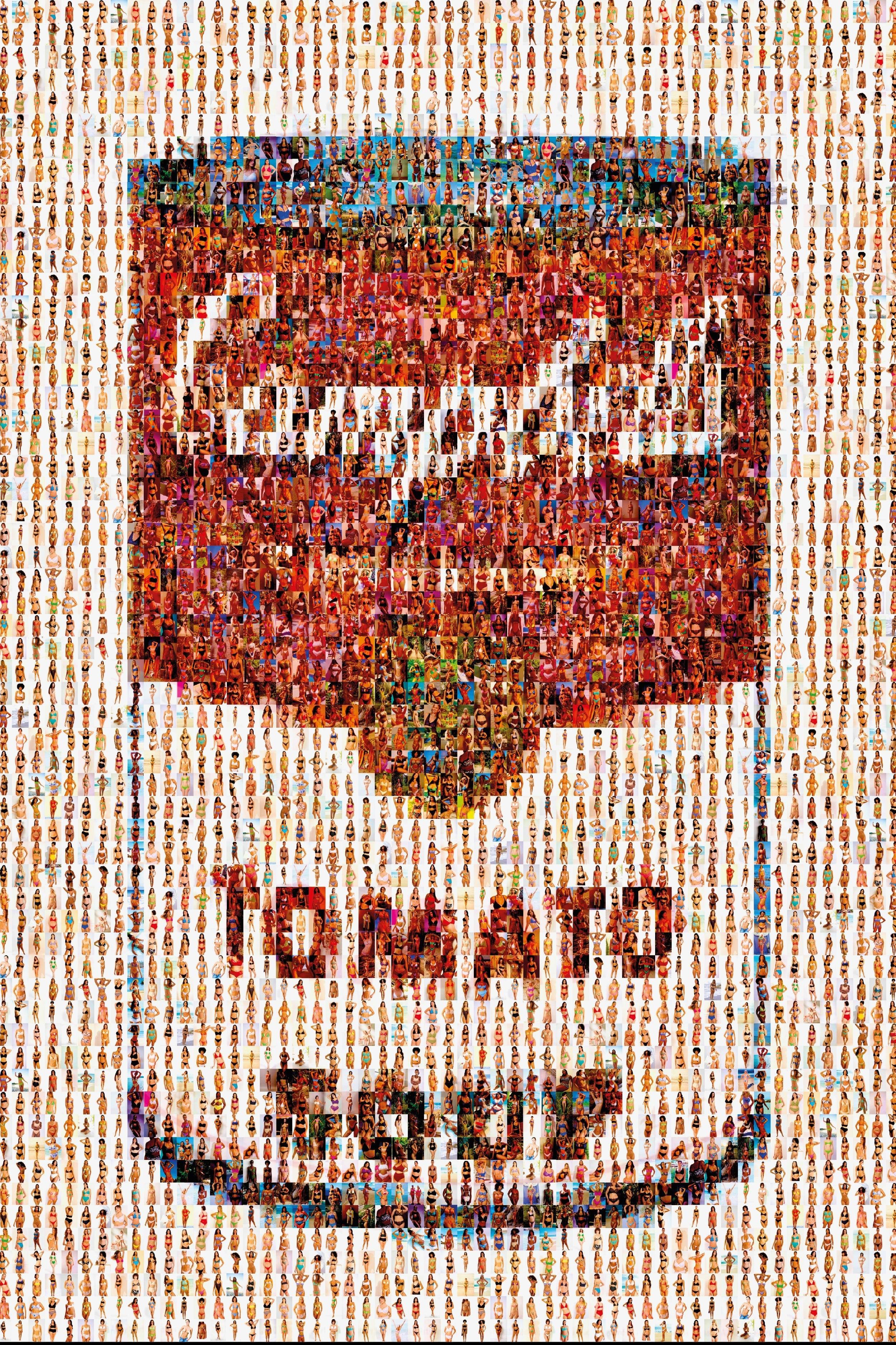 Tableau plexiglass art contemporain Miquaseo, mosaique "Tomato Soup vs Bikini", decoration murale design, edition limitee signee et numerotee