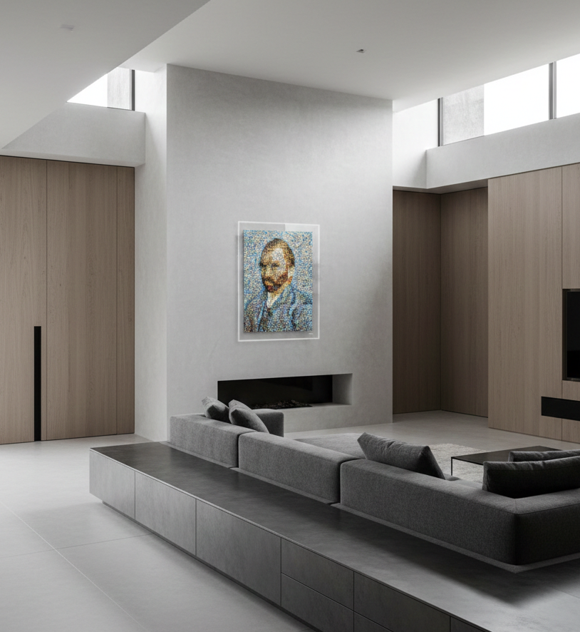 Tableau plexiglass art contemporain Miquaseo, mosaique "Van Gogh vs Luxury", decoration murale design, edition limitee signee et numerotee