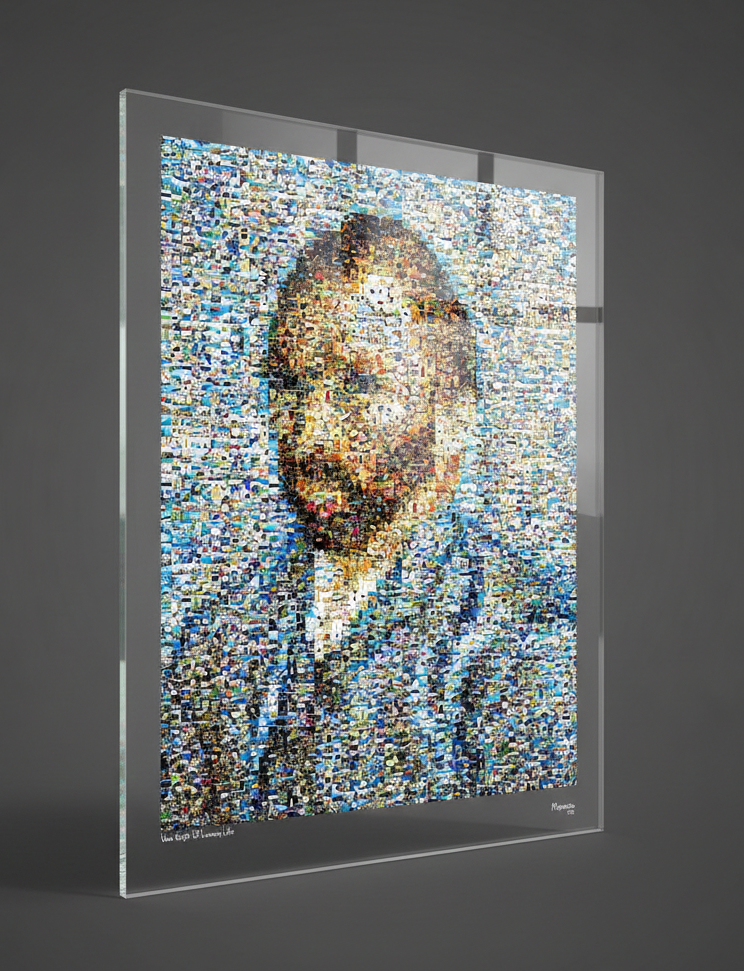 Tableau plexiglass art contemporain Miquaseo, mosaique "Van Gogh vs Luxury", decoration murale design, edition limitee signee et numerotee