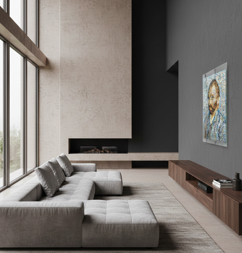 Tableau plexiglass art contemporain Miquaseo, mosaique "Van Gogh vs Luxury", decoration murale design, edition limitee signee et numerotee
