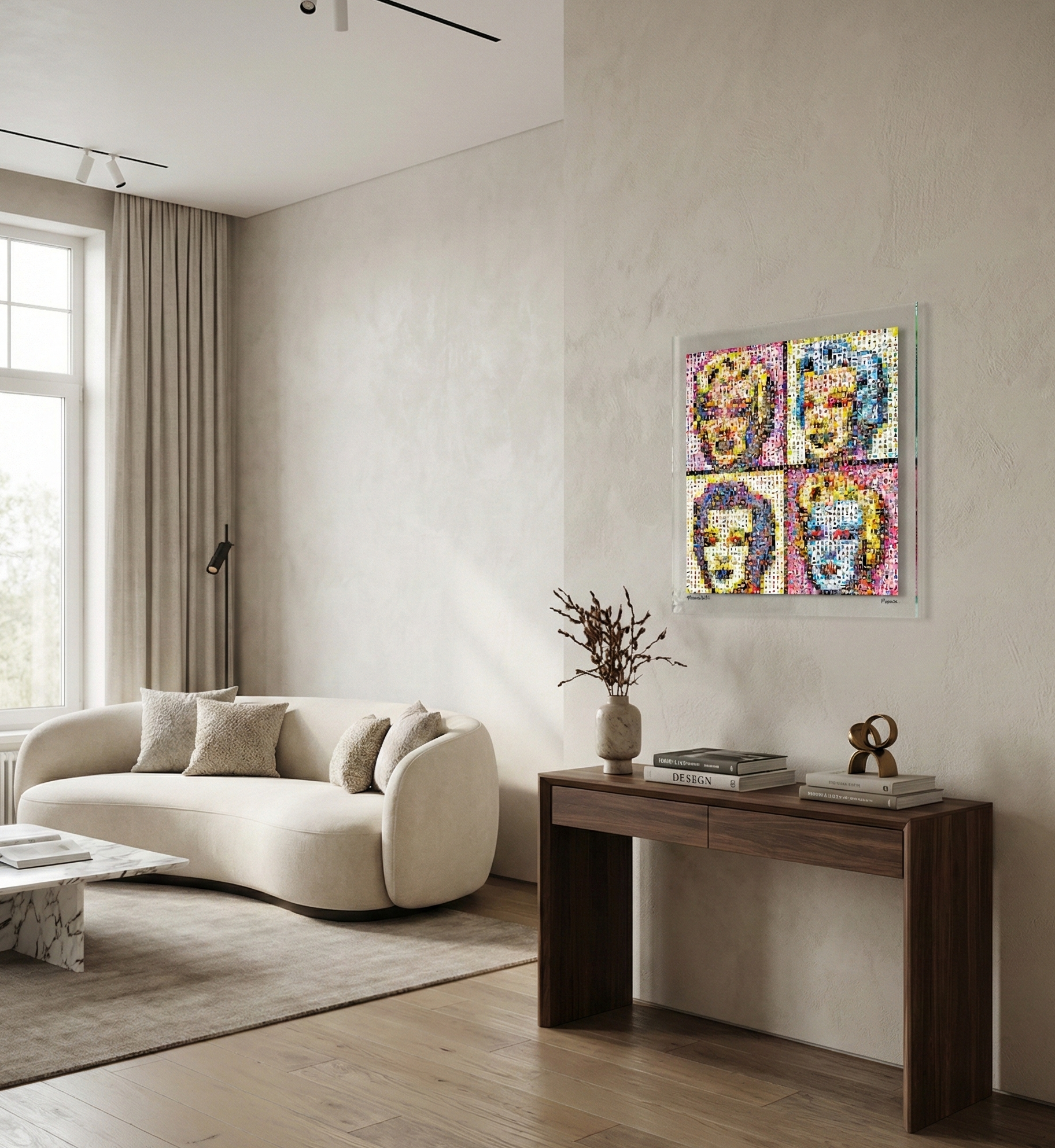 Tableau plexiglass art contemporain Miquaseo, mosaique "4Monroe VS Art", decoration murale design, edition limitee signee et numerotee