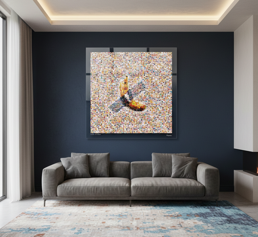 Tableau plexiglass art contemporain Miquaseo, mosaique "Comedian VS Wokeism", decoration murale design, edition limitee signee et numerotee