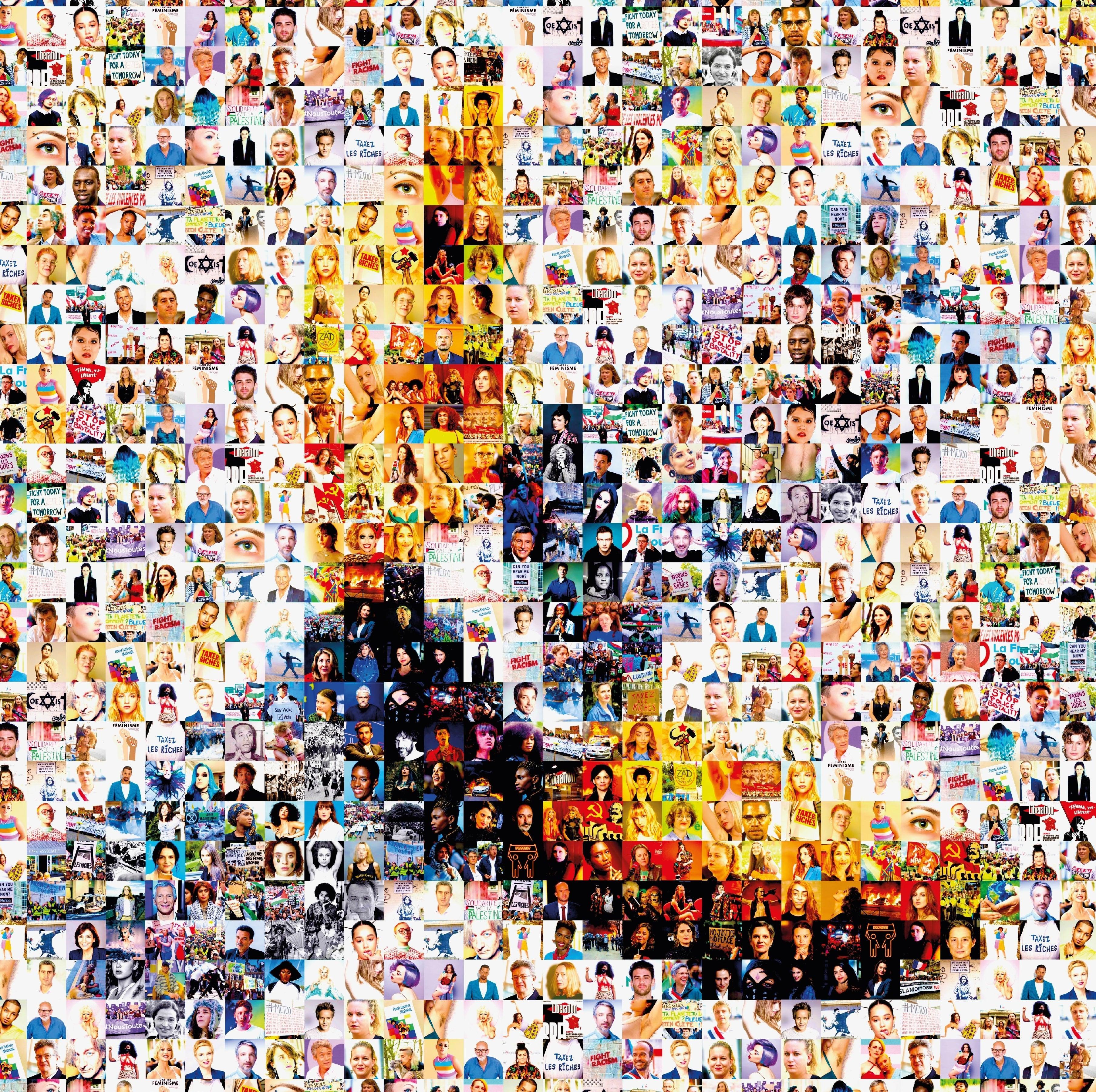 Tableau plexiglass art contemporain Miquaseo, mosaique "Comedian VS Wokeism", decoration murale design, edition limitee signee et numerotee