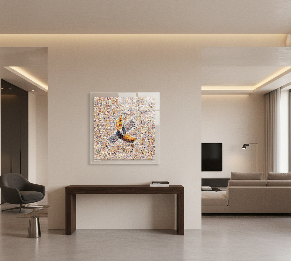 Tableau plexiglass art contemporain Miquaseo, mosaique "Comedian VS Wokeism", decoration murale design, edition limitee signee et numerotee