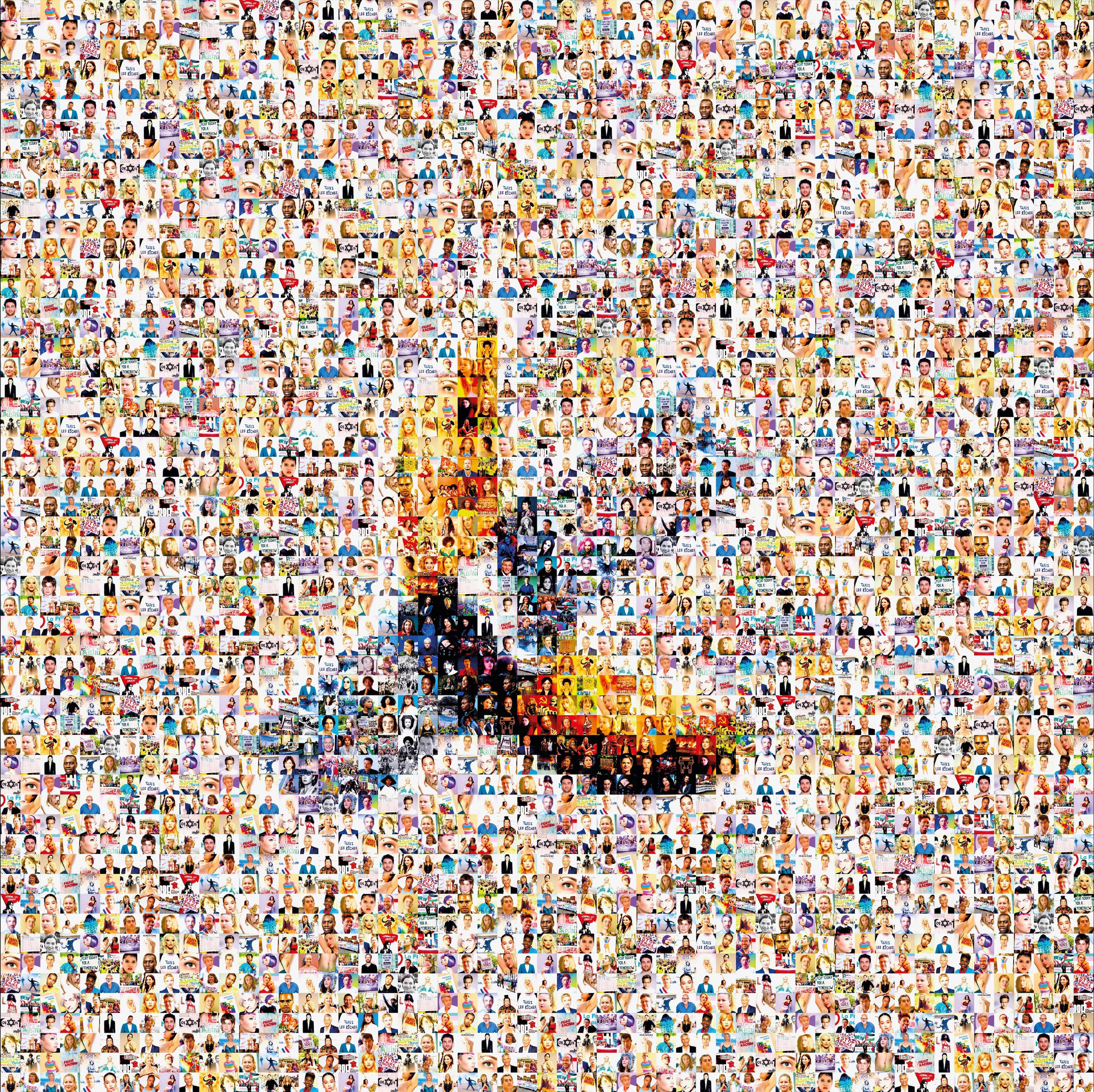 Tableau plexiglass art contemporain Miquaseo, mosaique "Comedian VS Wokeism", decoration murale design, edition limitee signee et numerotee