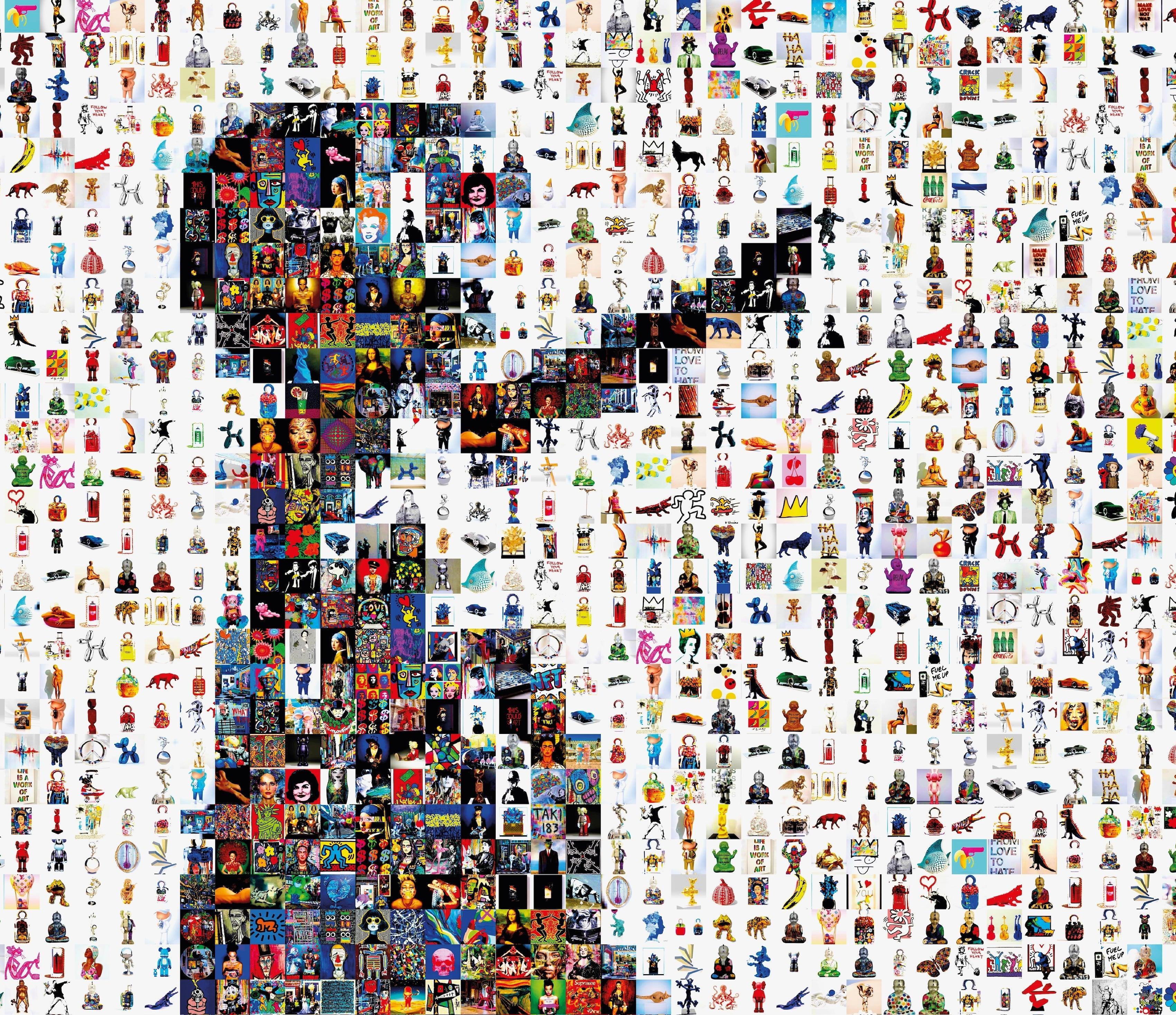 Tableau plexiglass art contemporain Miquaseo, mosaique "Girl with Balloon VS Art", decoration murale design, edition limitee signee et numerotee