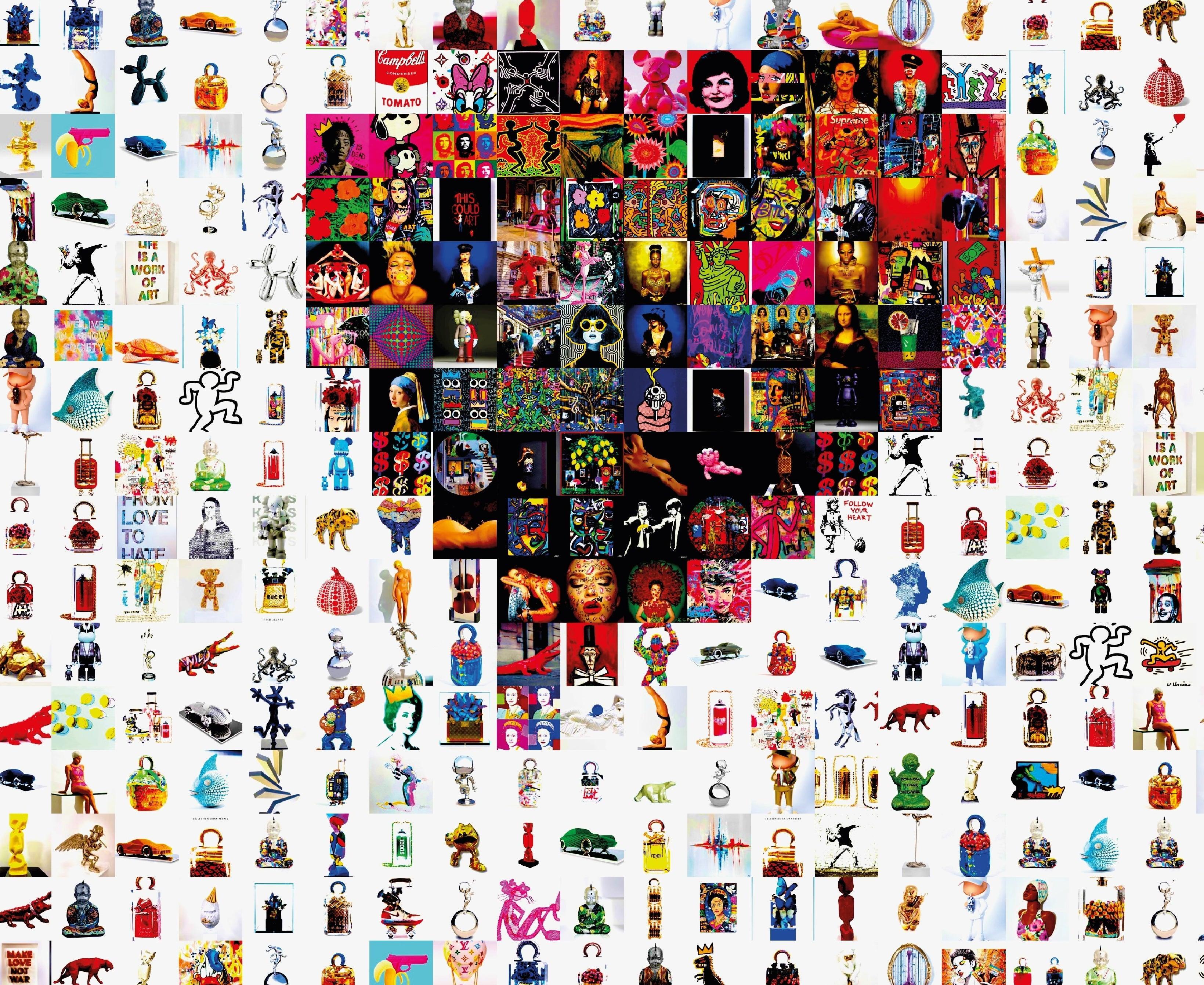 Tableau plexiglass art contemporain Miquaseo, mosaique "Girl with Balloon VS Art", decoration murale design, edition limitee signee et numerotee