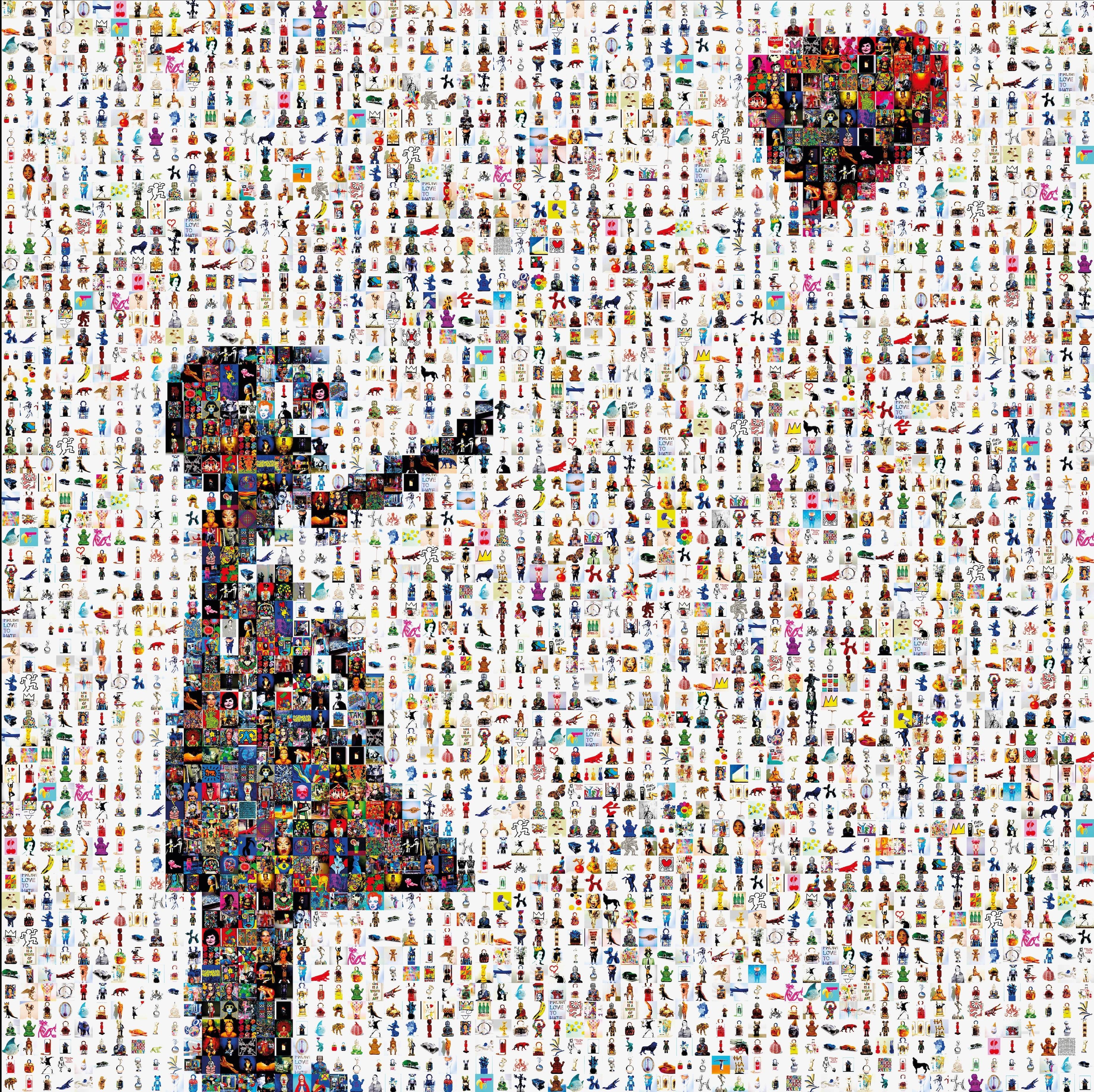 Tableau plexiglass art contemporain Miquaseo, mosaique "Girl with Balloon VS Art", decoration murale design, edition limitee signee et numerotee