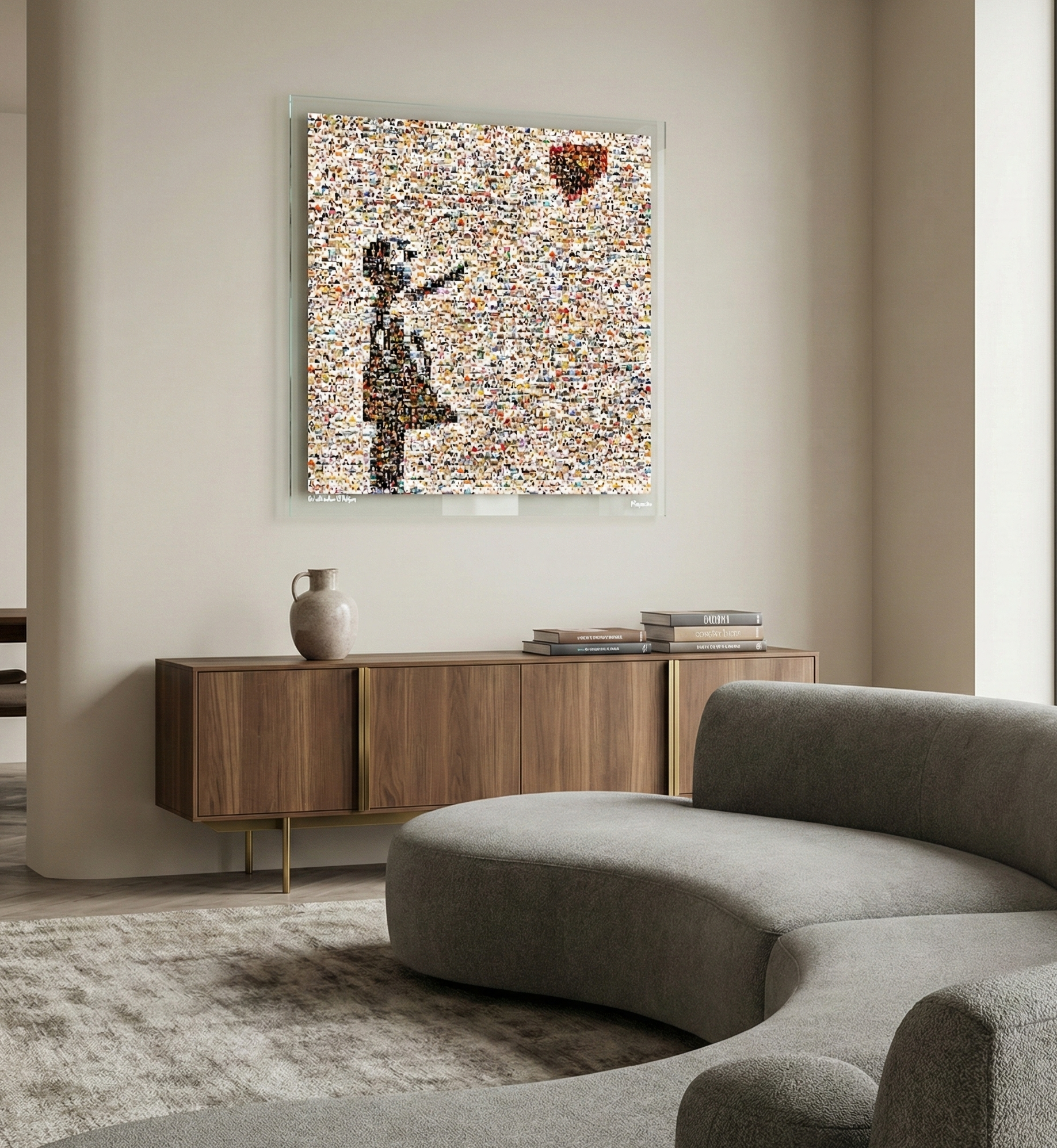 Tableau plexiglass art contemporain Miquaseo, mosaique "Girl with balloon vs Religions", decoration murale design, edition limitee signee et numerotee