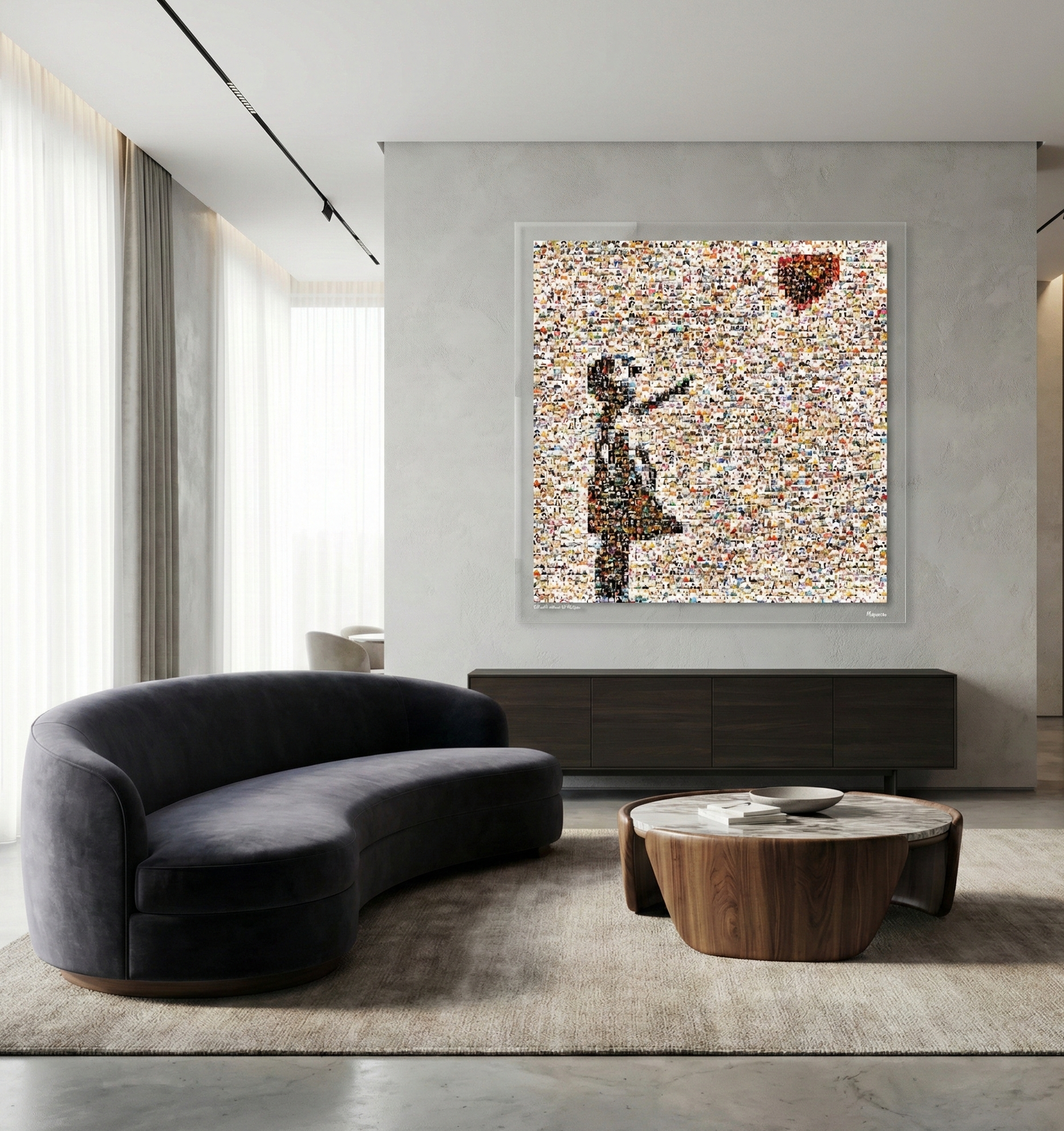 Tableau plexiglass art contemporain Miquaseo, mosaique "Girl with balloon vs Religions", decoration murale design, edition limitee signee et numerotee