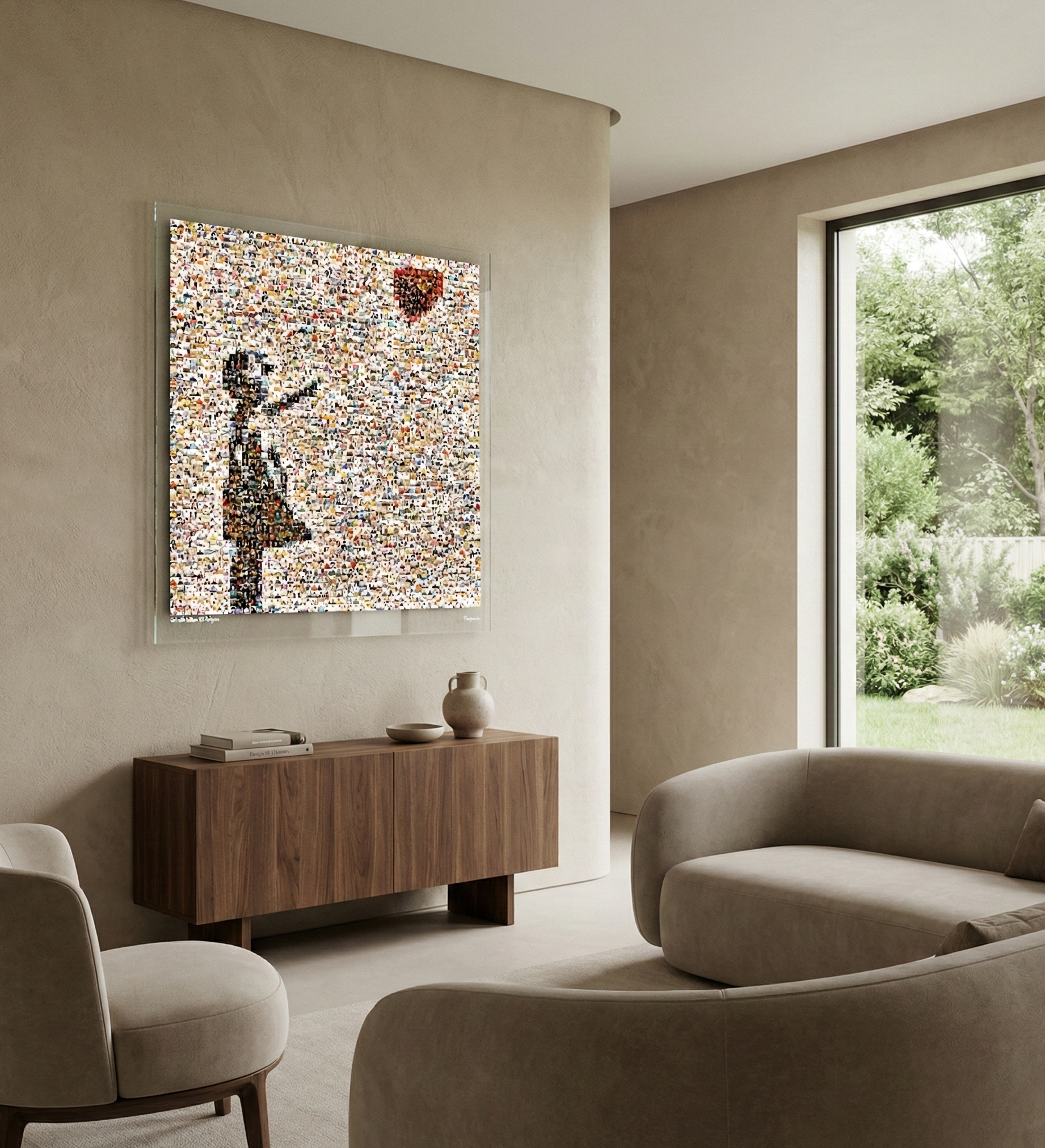 Tableau plexiglass art contemporain Miquaseo, mosaique "Girl with balloon vs Religions", decoration murale design, edition limitee signee et numerotee