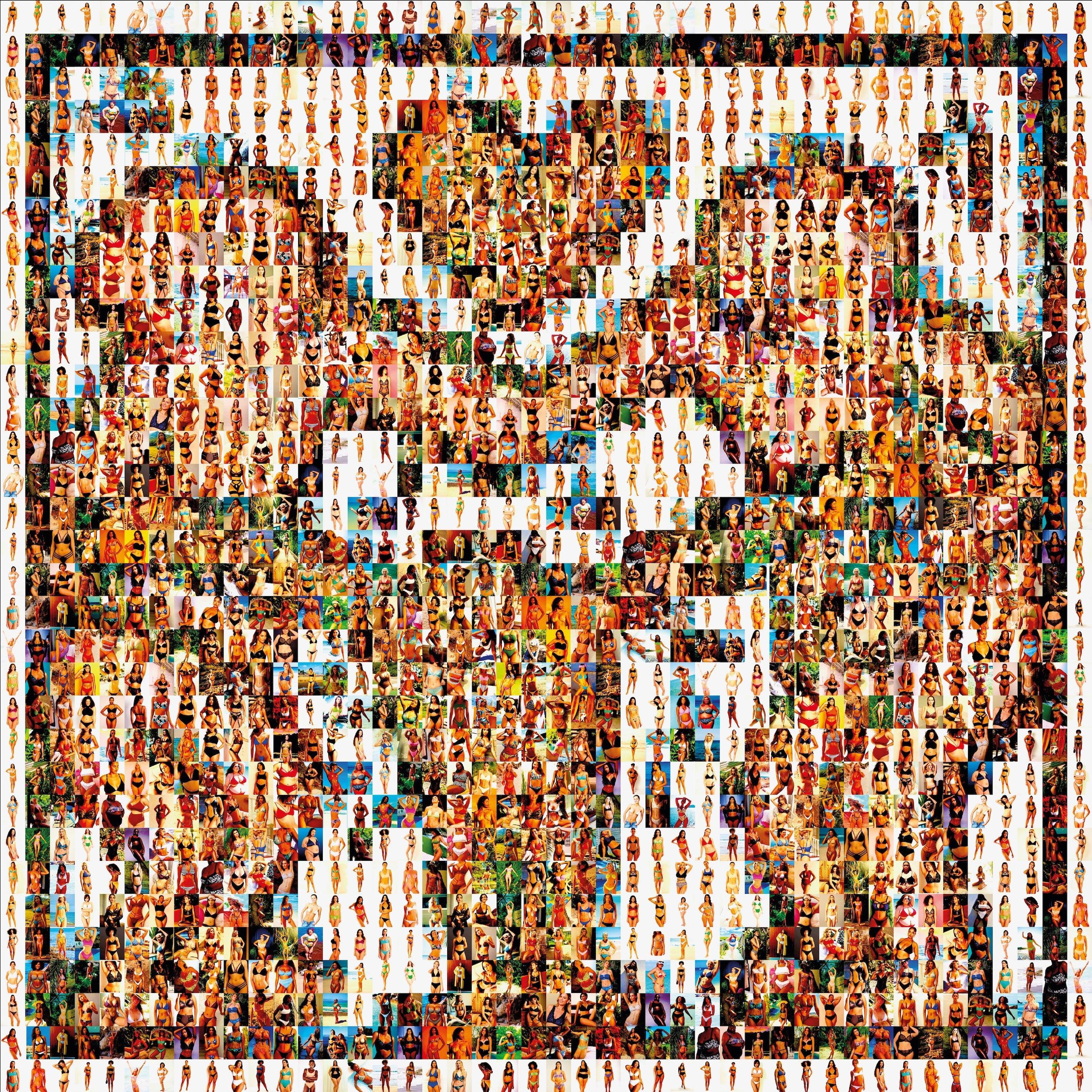 Tableau plexiglass art contemporain Miquaseo, mosaique "Keith Haring vs Bikini", decoration murale design, edition limitee signee et numerotee