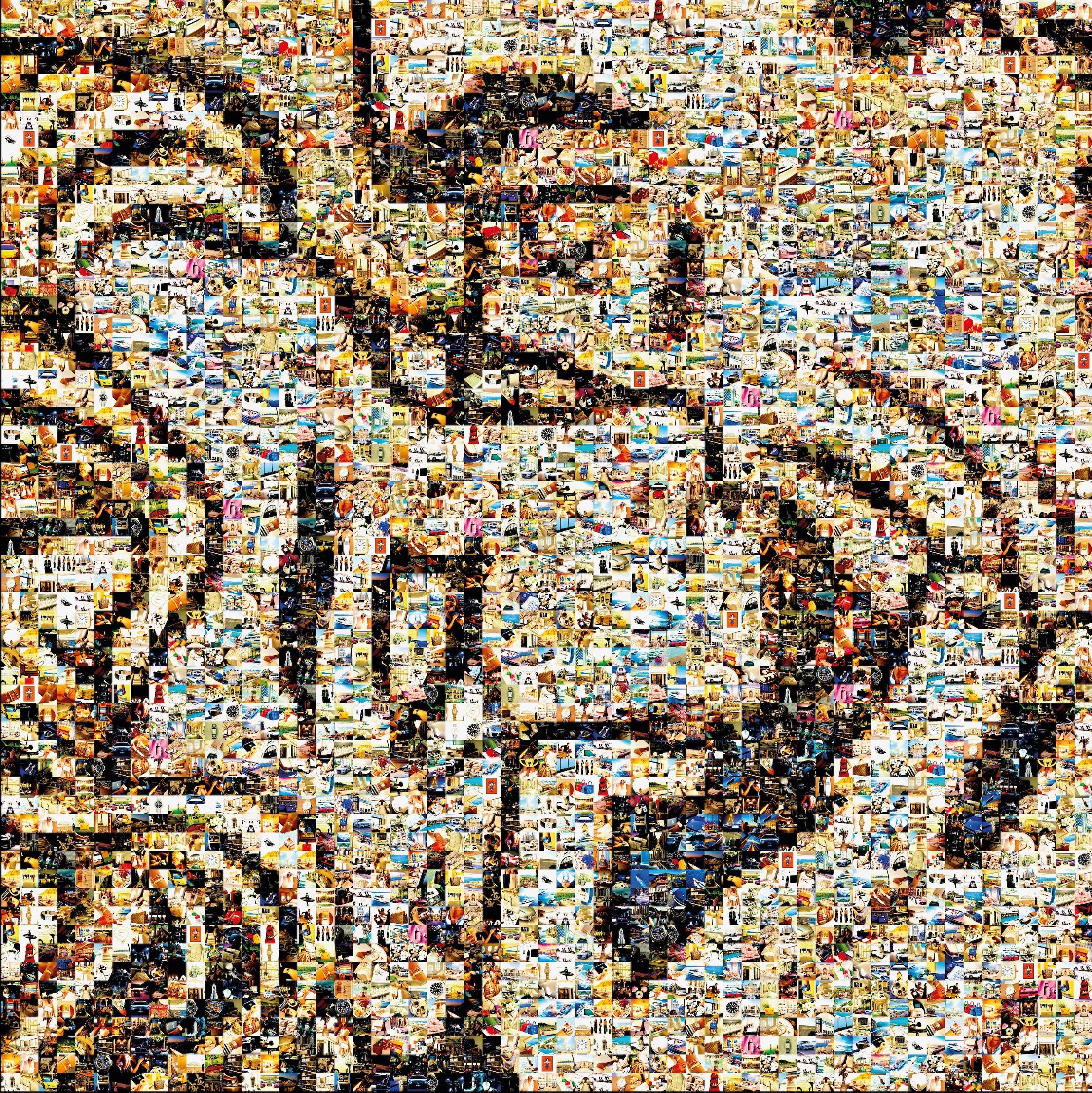 Tableau plexiglass art contemporain Miquaseo, mosaique "Kiss vs Luxury Life", decoration murale design, edition limitee signee et numerotee