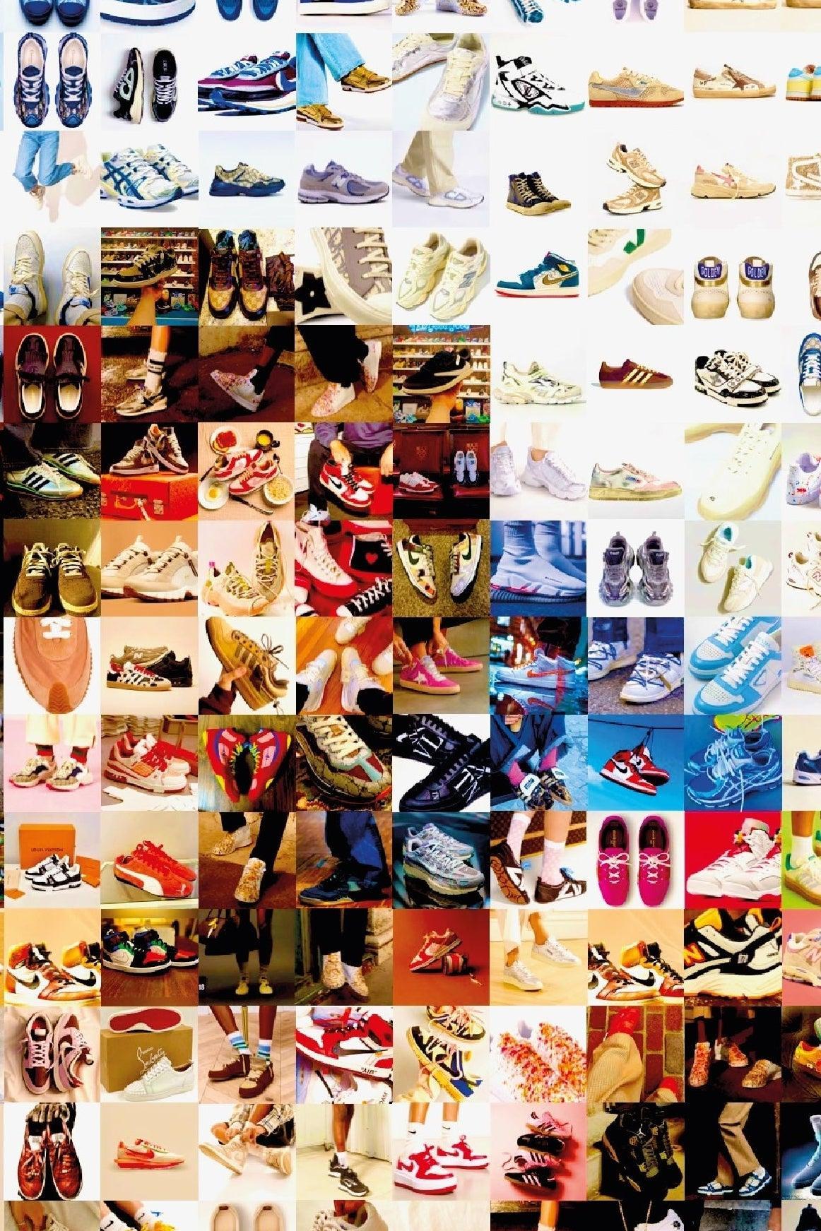Tableau plexiglass art contemporain Miquaseo, mosaique "La Création d'Adam VS Sneakers", decoration murale design, edition limitee signee et numerotee