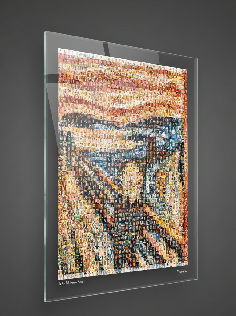 Tableau plexiglass art contemporain Miquaseo, mosaique "Le Cri VS Funny Faces", decoration murale design, edition limitee signee et numerotee
