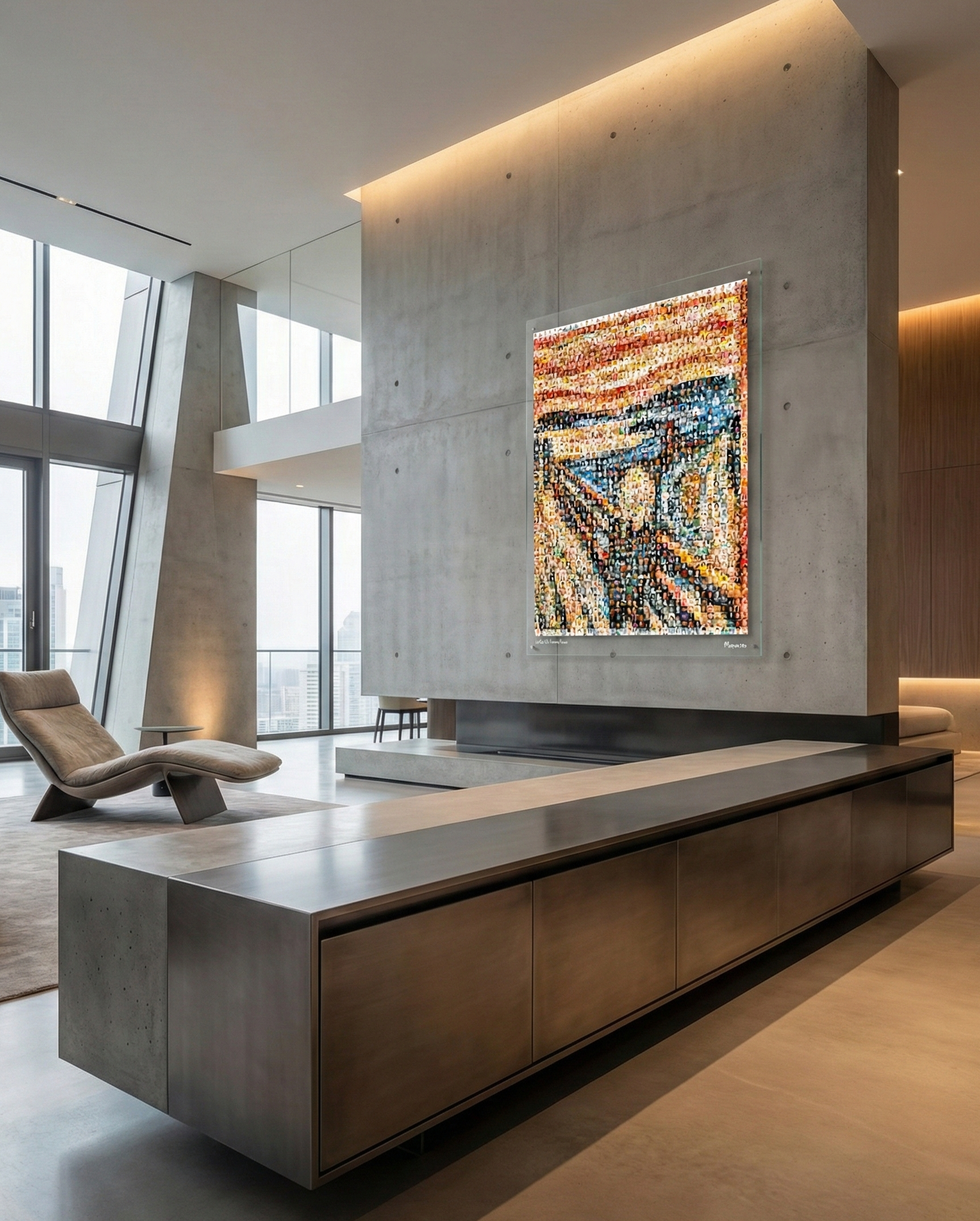 Tableau plexiglass art contemporain Miquaseo, mosaique "Le Cri VS Funny Faces", decoration murale design, edition limitee signee et numerotee