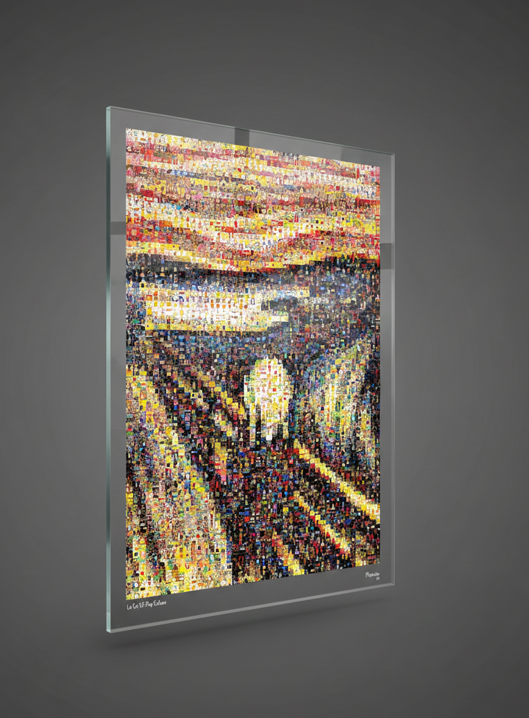 Tableau plexiglass art contemporain Miquaseo, mosaique "Le Cri vs Pop Culture", decoration murale design, edition limitee signee et numerotee