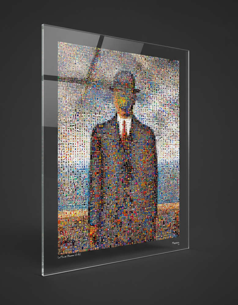 Tableau plexiglass art contemporain Miquaseo, mosaique "Le fils de l'homme vs Art", decoration murale design, edition limitee signee et numerotee