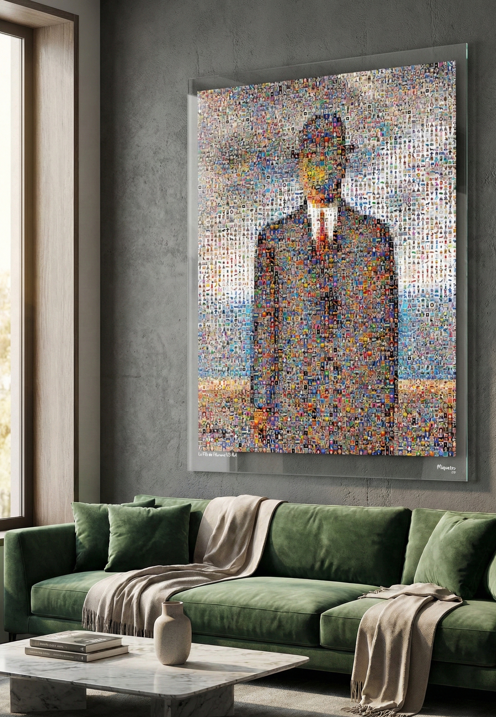 Tableau plexiglass art contemporain Miquaseo, mosaique "Le fils de l'homme vs Art", decoration murale design, edition limitee signee et numerotee